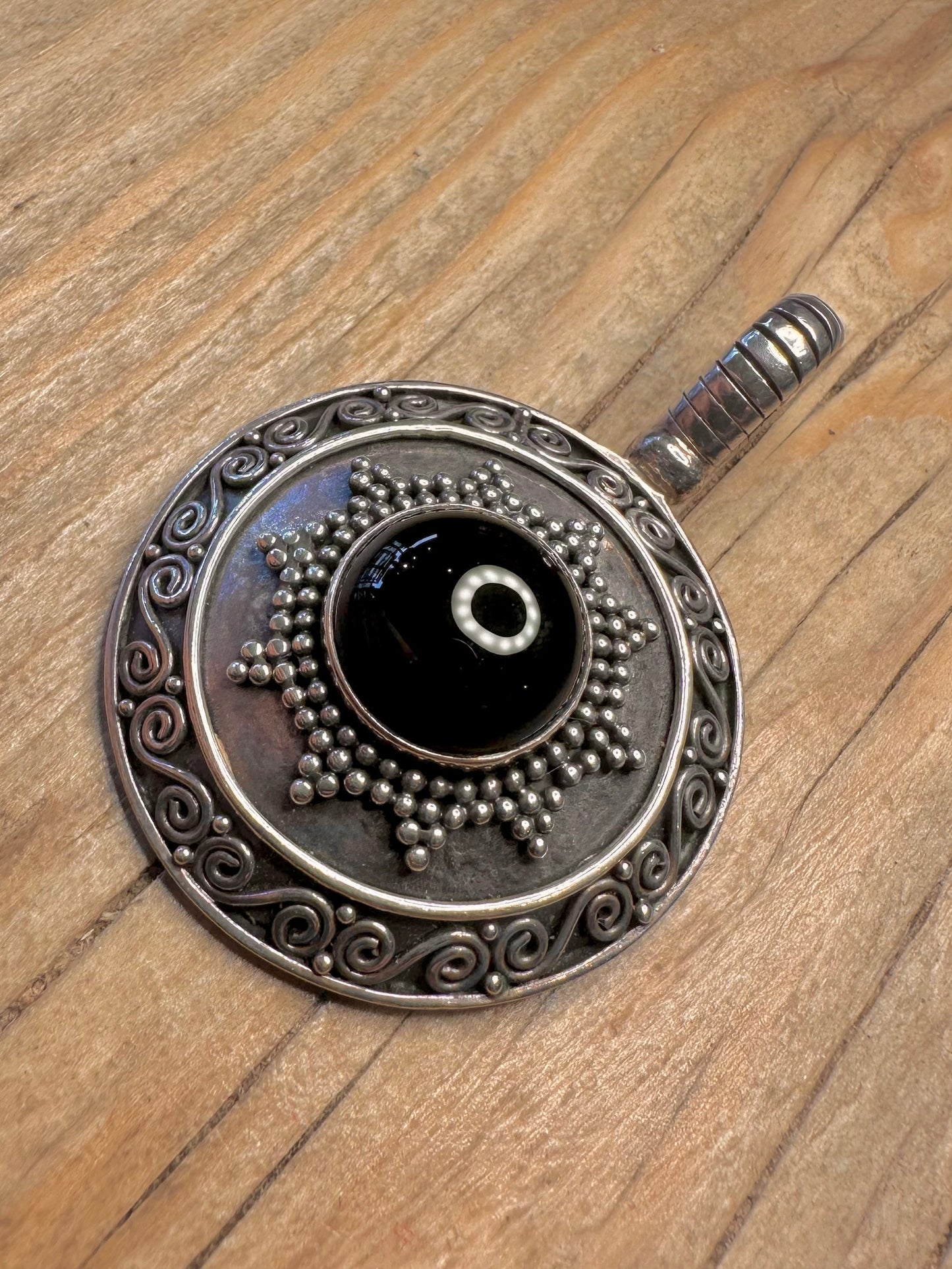 Vintage Onyx Ornate 925 Sterling Silver Suarti Pendant
