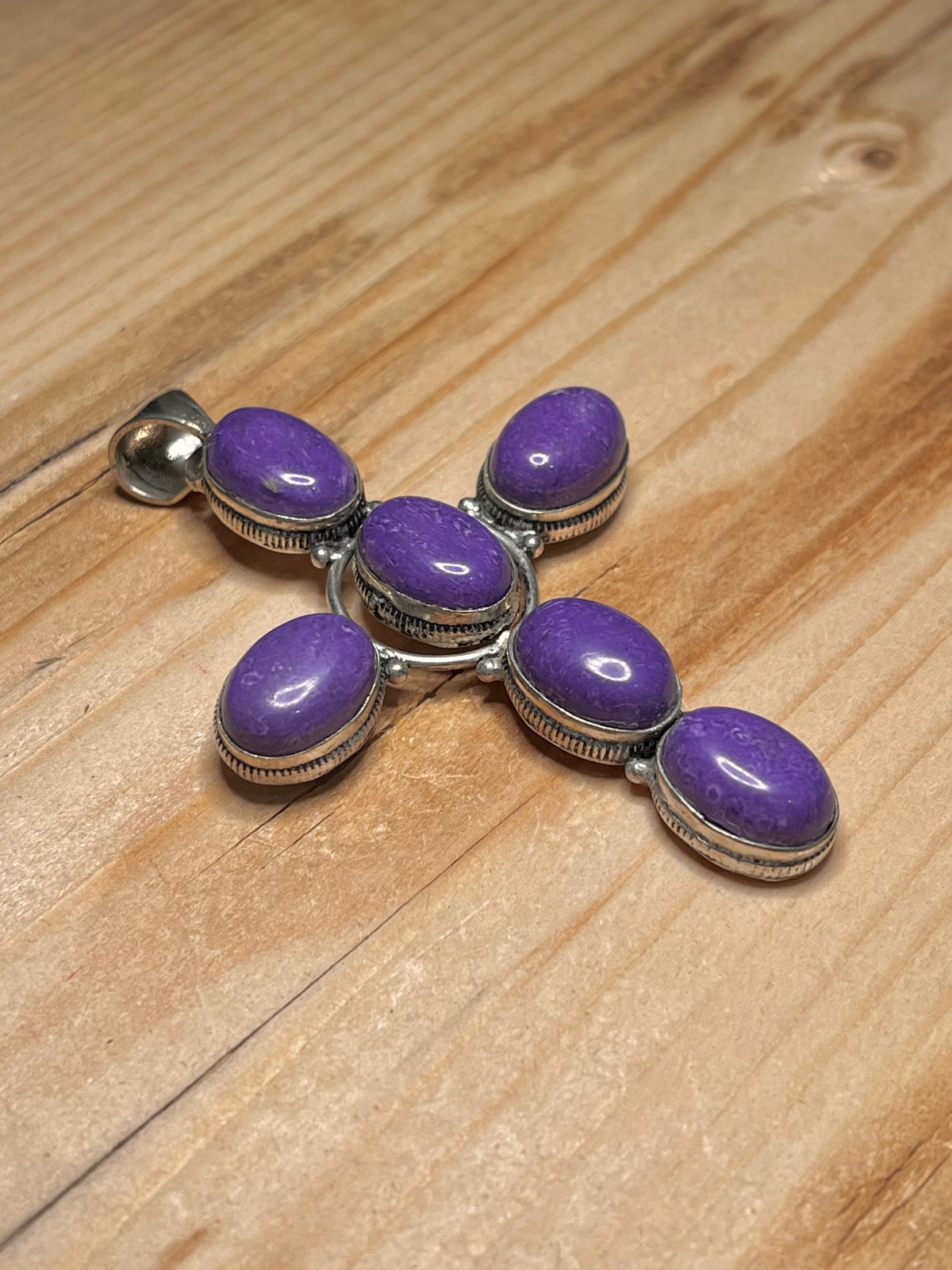Large Purple Charoite Cross 925 Sterling Silver Pendant