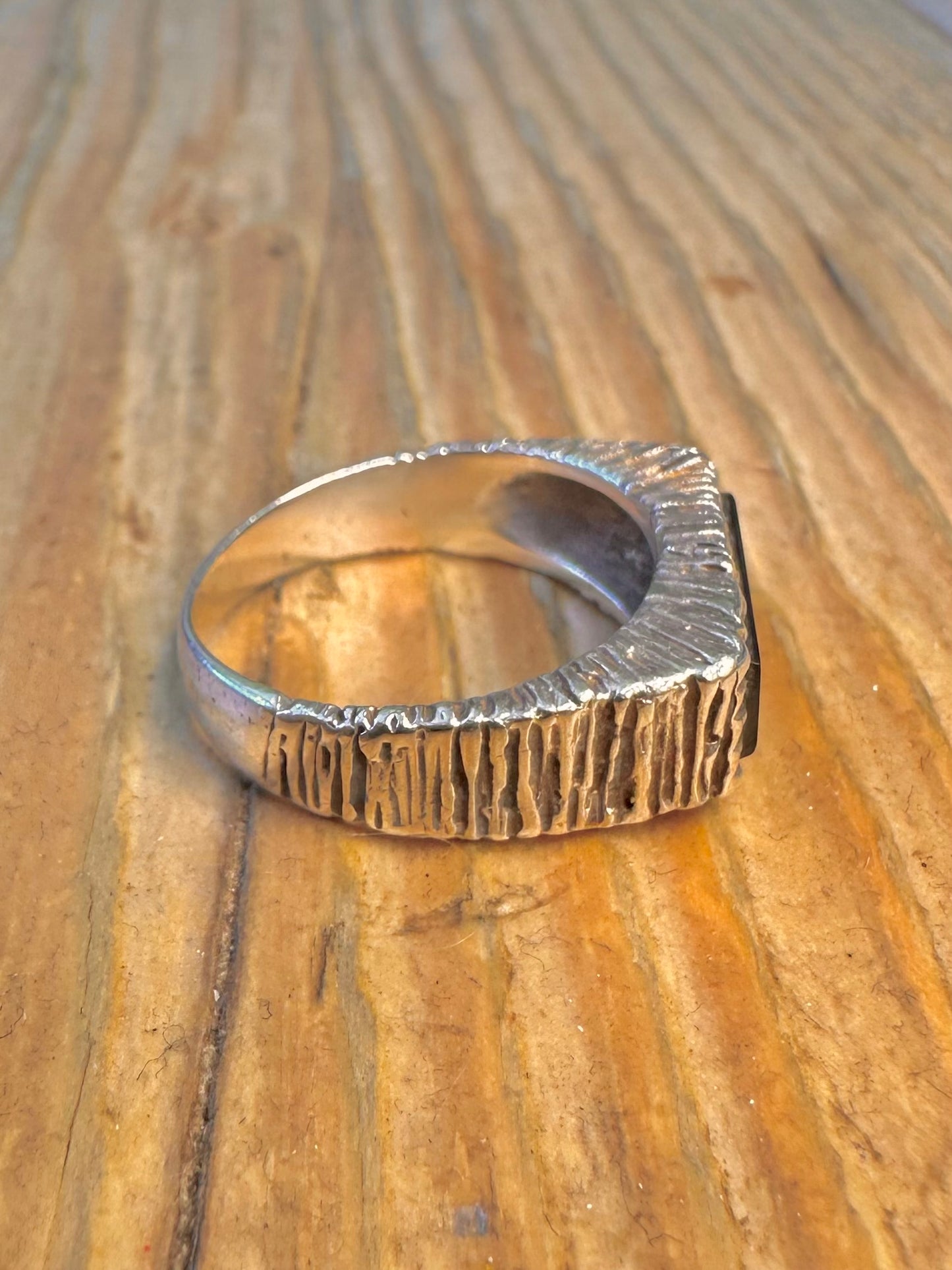 Onyx Bark Effect 925 Sterling Silver Size O1/2 Ring