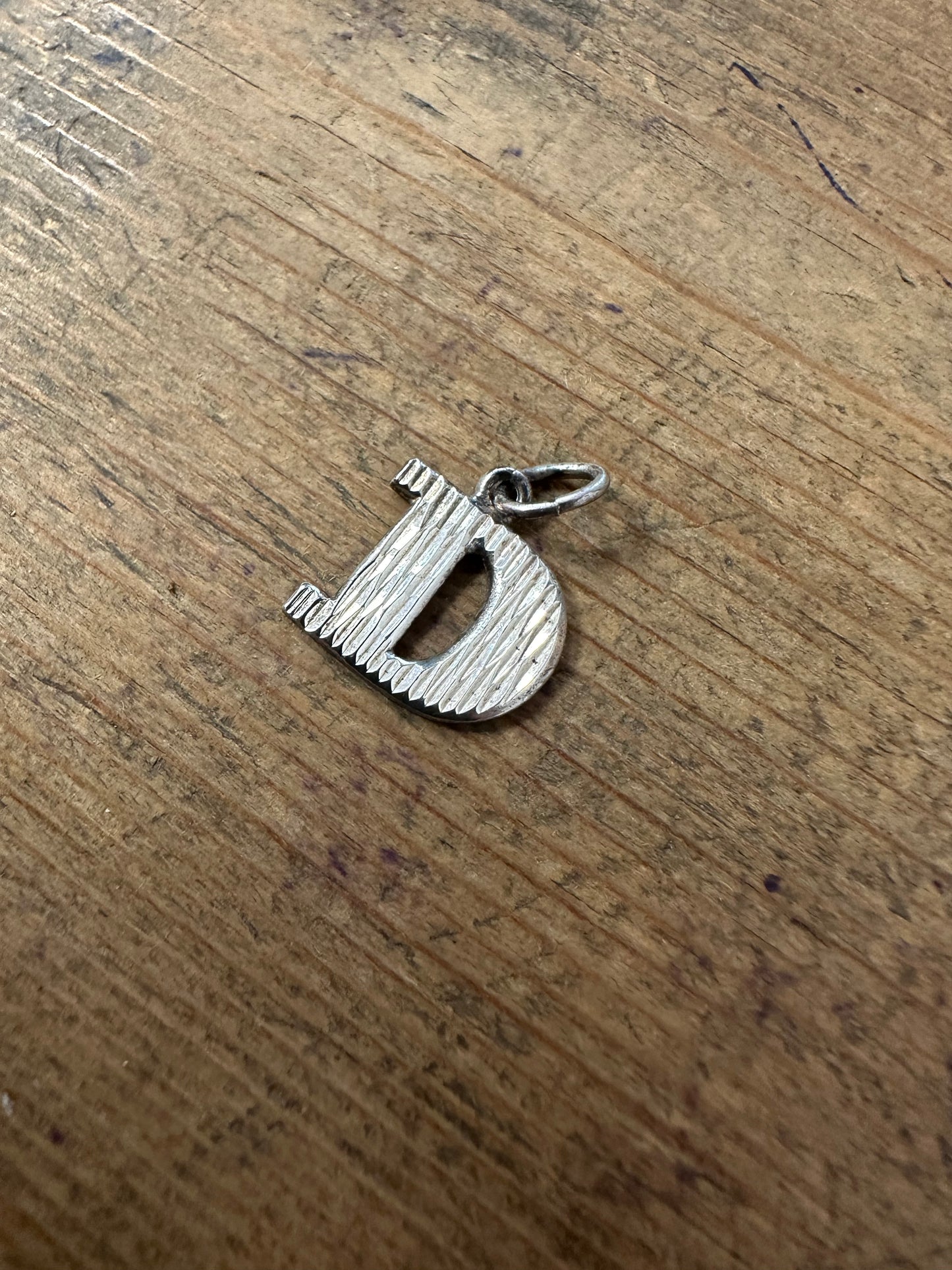 Vintage Letter D Textured 925 Silver Pendant