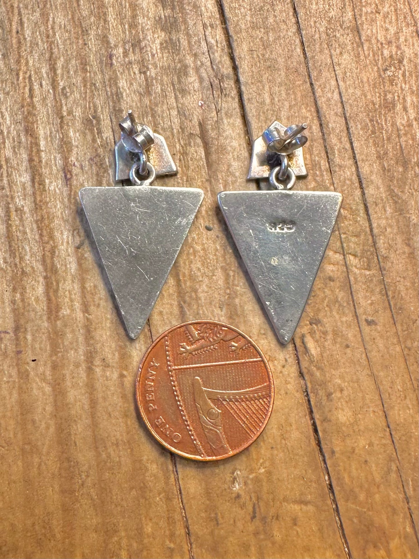 Abstract Triangle Textured 925 Sterling Silver Earrings