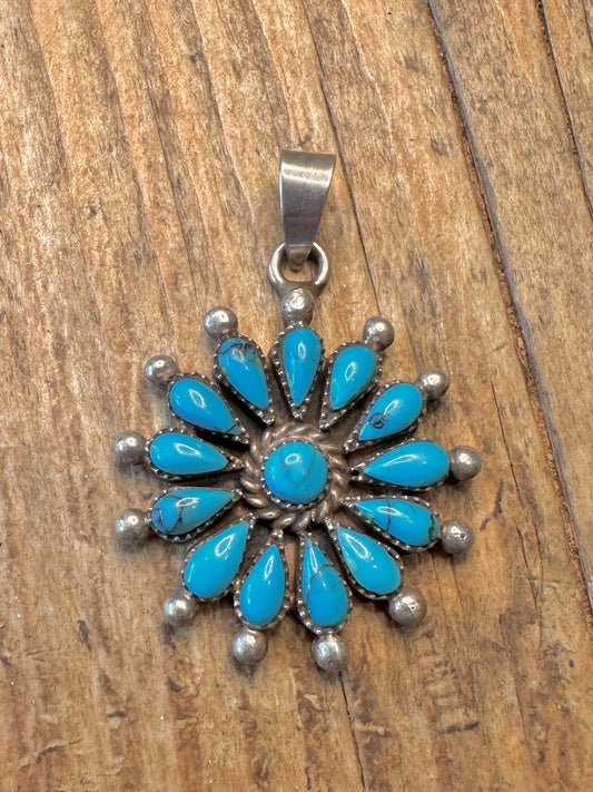 Turquoise Cluster Floral 925 Sterling Silver Pendant
