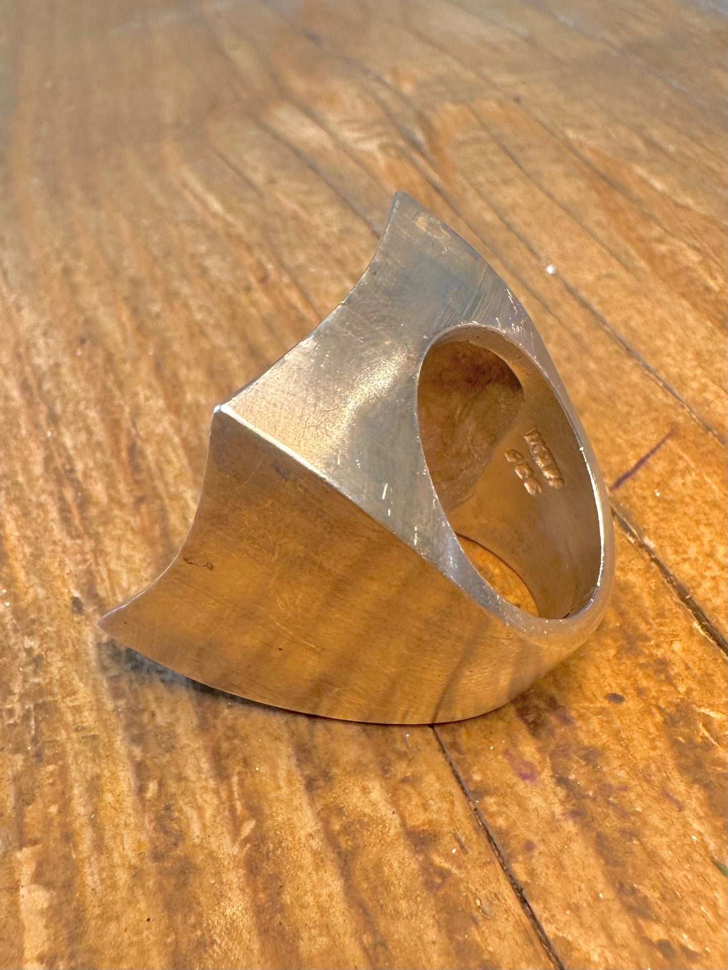 Chunky Heavy Hammered Square Curved Mexico 925 Sterling Silver Size L Ring