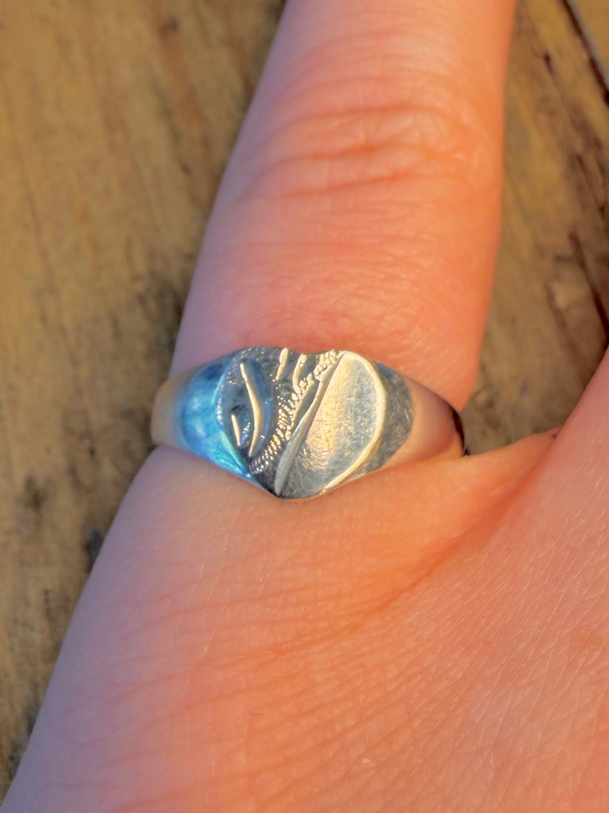 Heart Engraved Signet 925 Sterling Silver Size N Ring