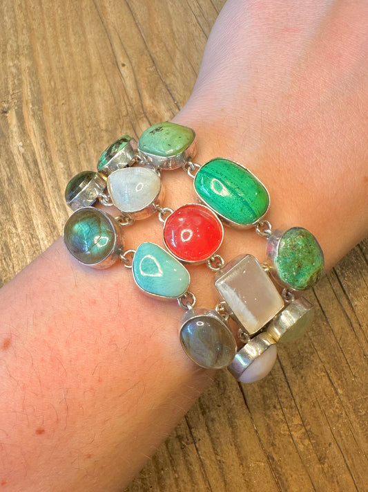 Multi Gemstone Chunky T Bar Clasp 6 to 7.5 inch Bracelet