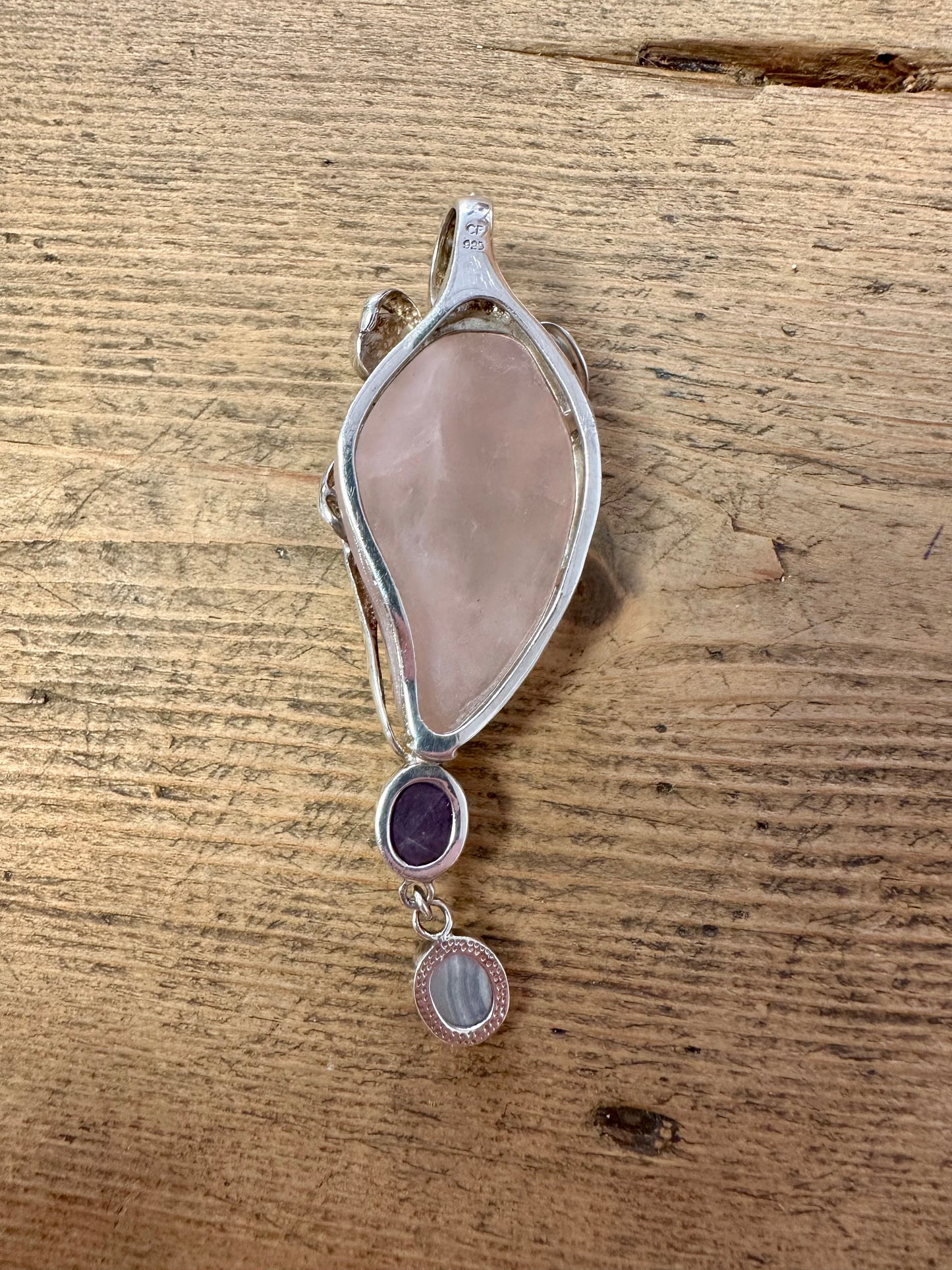 Abstract Rose Quarts Amethyst and Agate 925 Silver Pendant