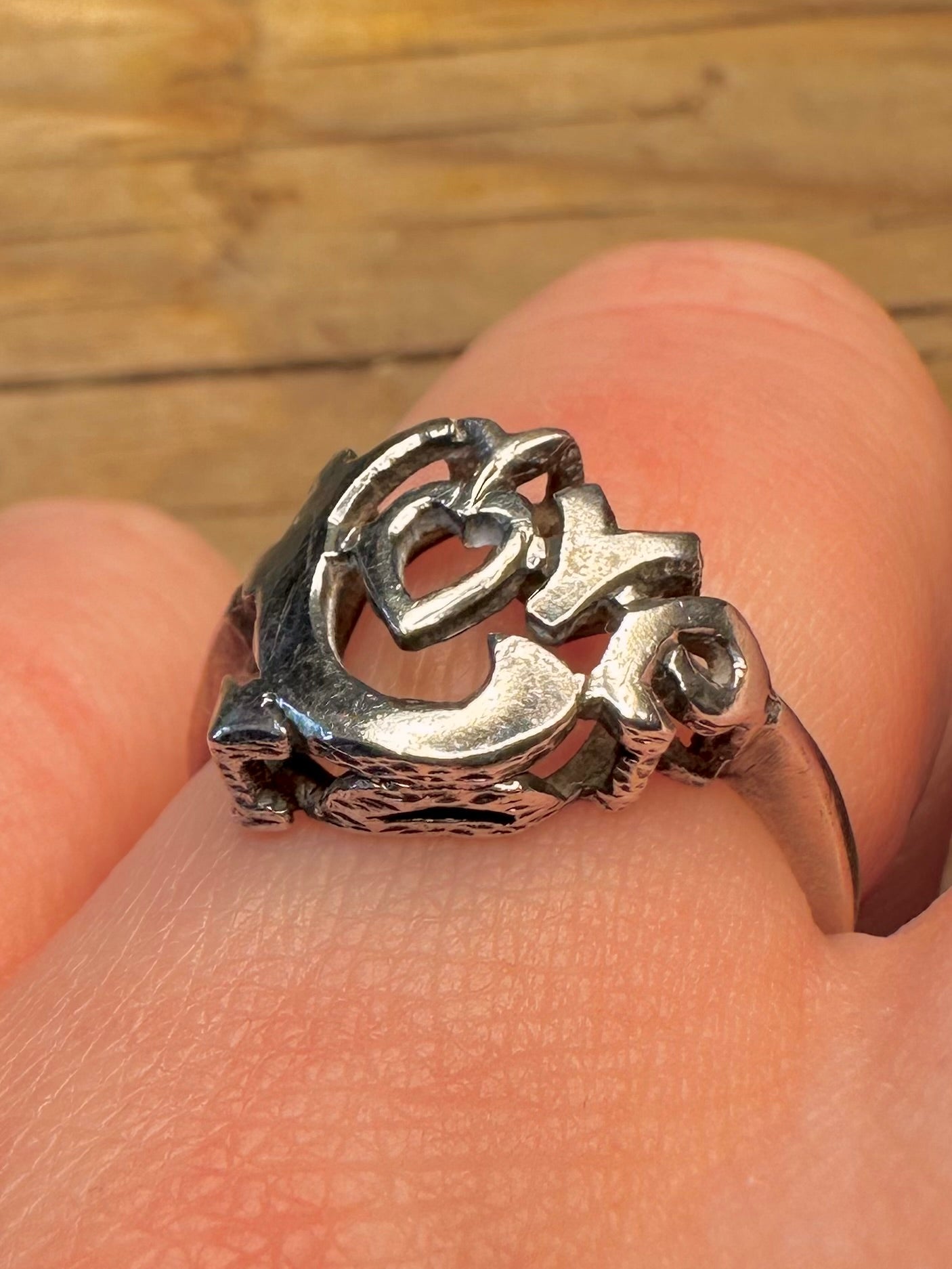Vintage Artistic Love 925 Sterling Silver Size O1/2 Ring