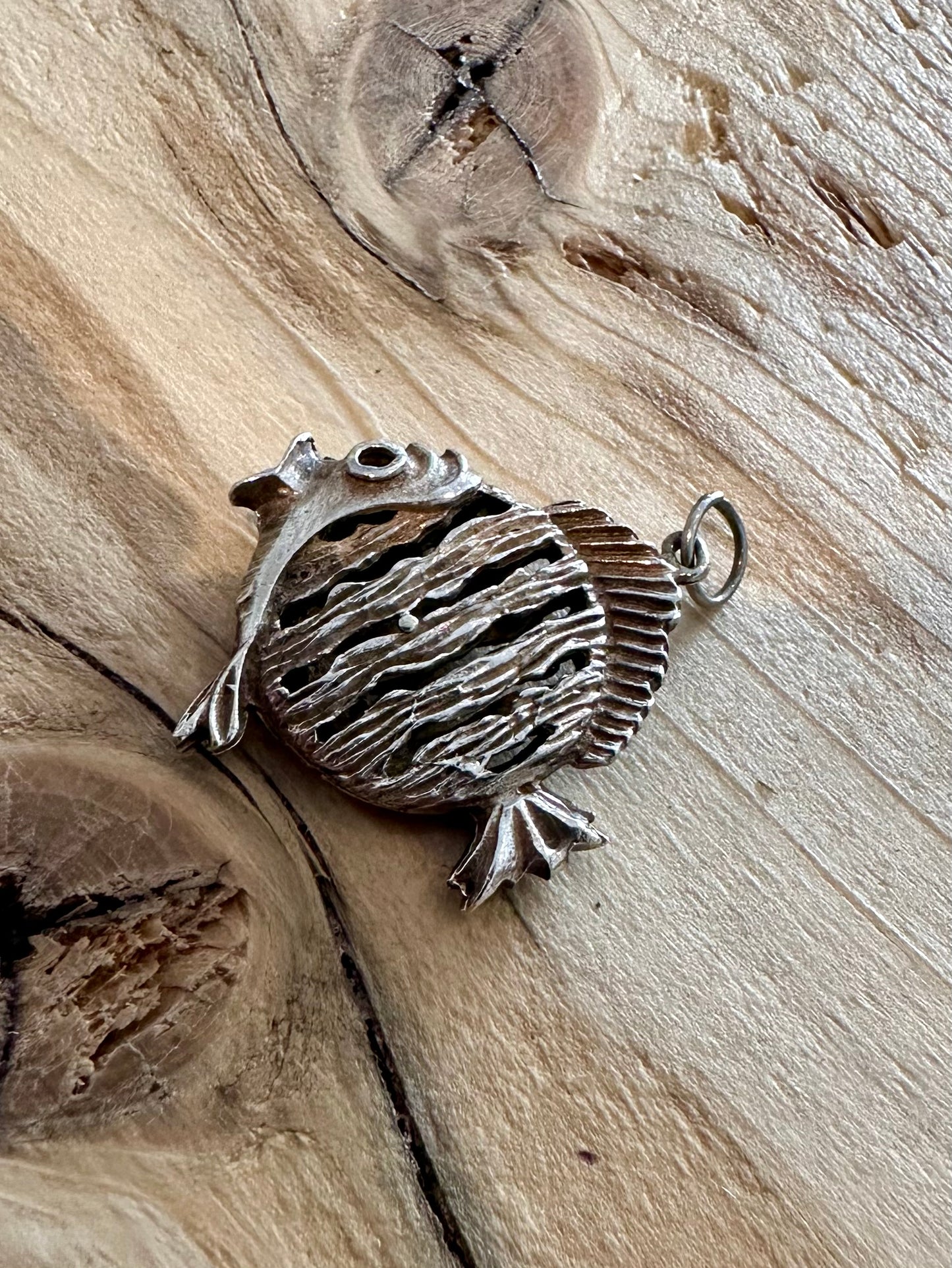 Vintage Large Textured Fish 925 Silver Pendant