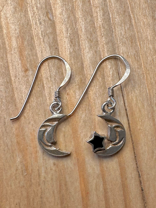 Vintage Moon Dangle 925 Sterling Silver Earrings