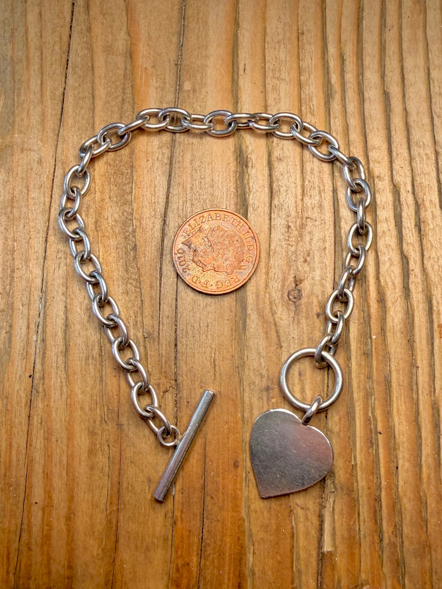 Belcher T Bar Heart 925 Sterling Silver 8 inch Bracelet