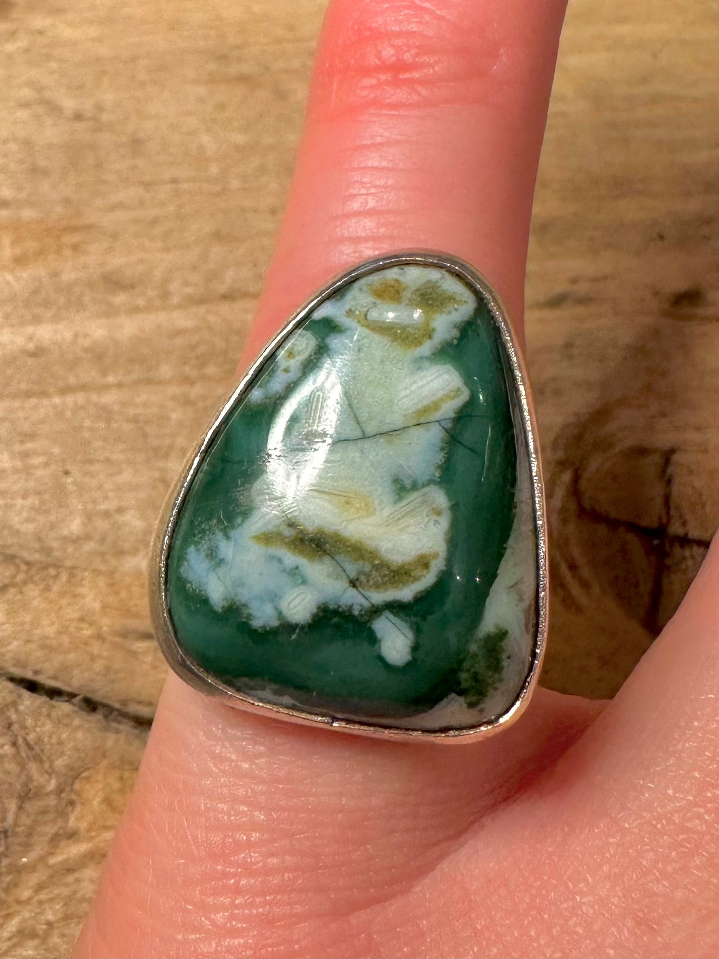 Abstract Green Agate 925 Silver Size K1/2 Ring
