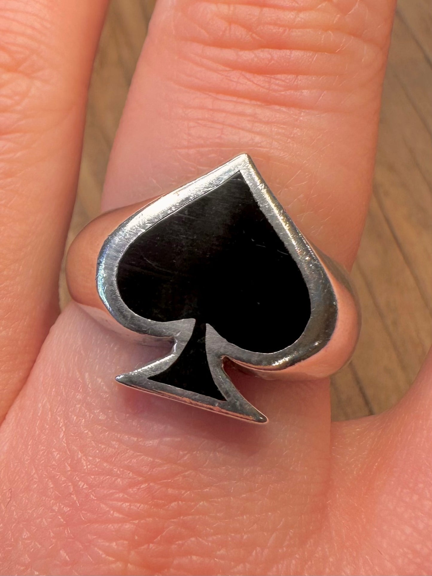 Modern Ace of Spades Black Enamel 925 Sterling Silver Size T Ring