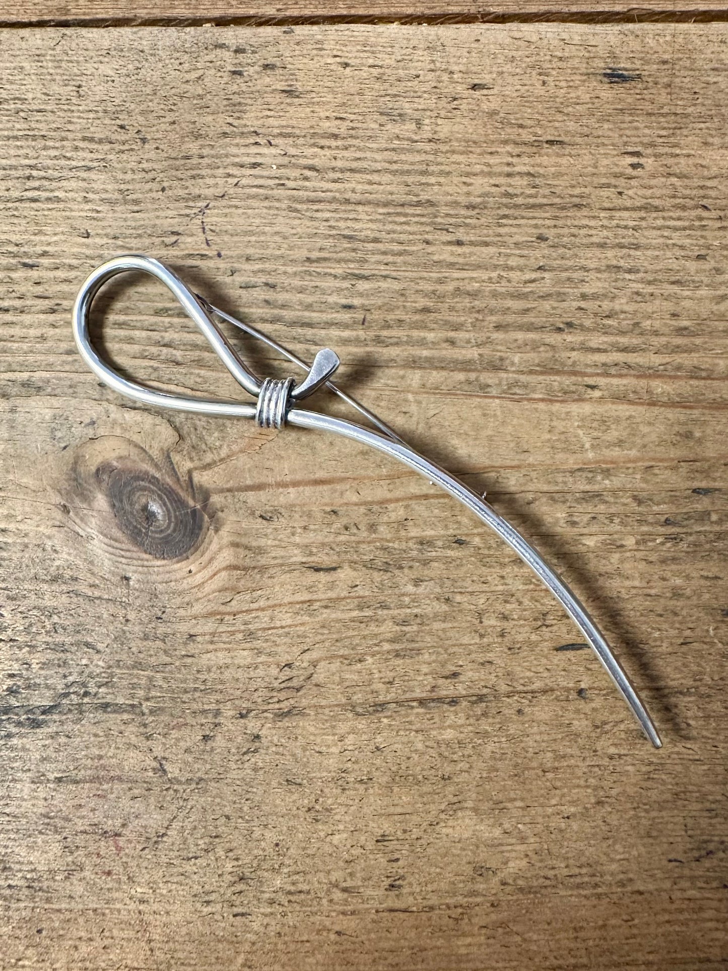 Abstract Long Unique 925 Silver Brooch