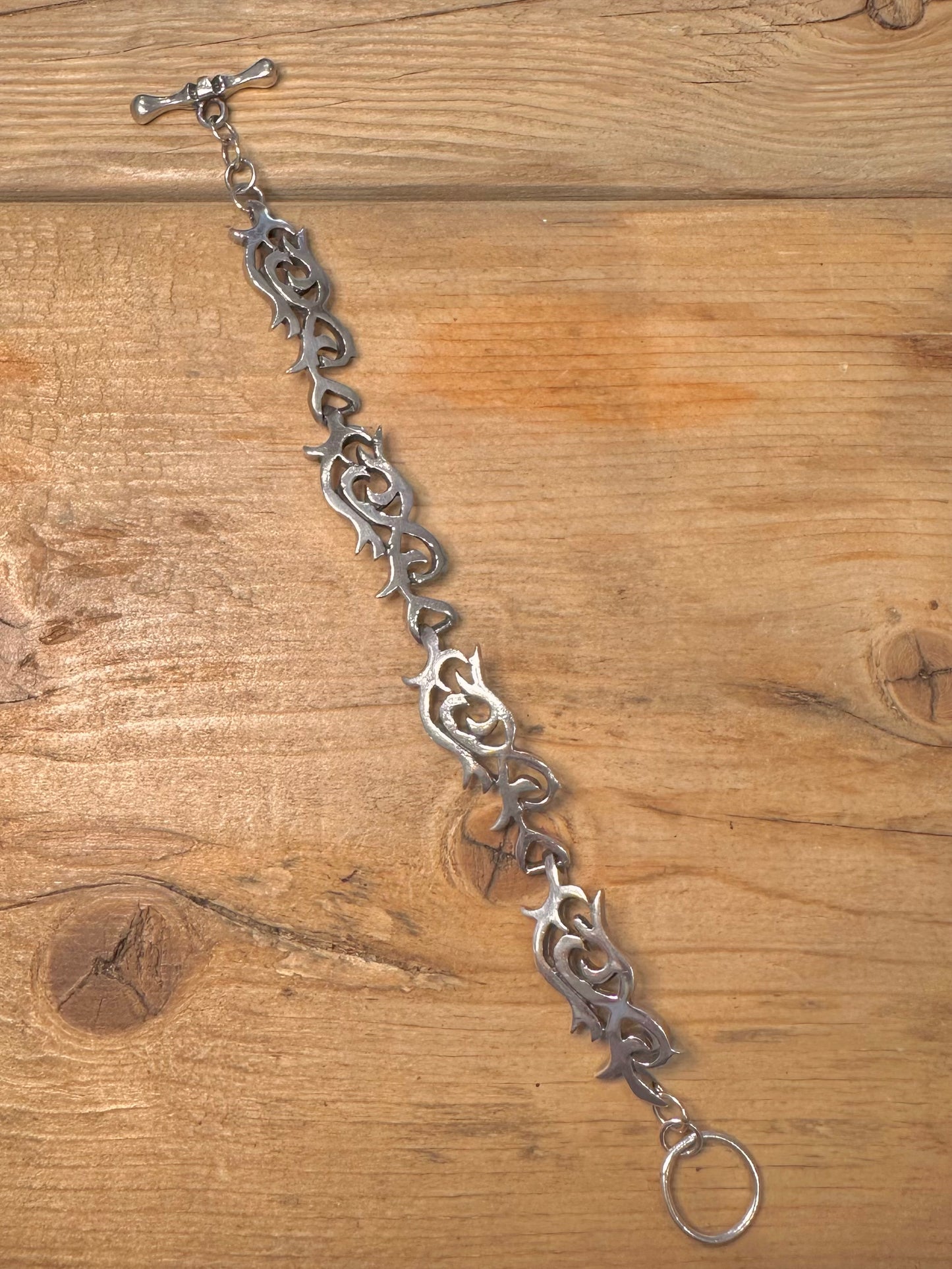 Vintage Tribal Link T Bar Clasp 925 Silver 8.2 inch Bracelet