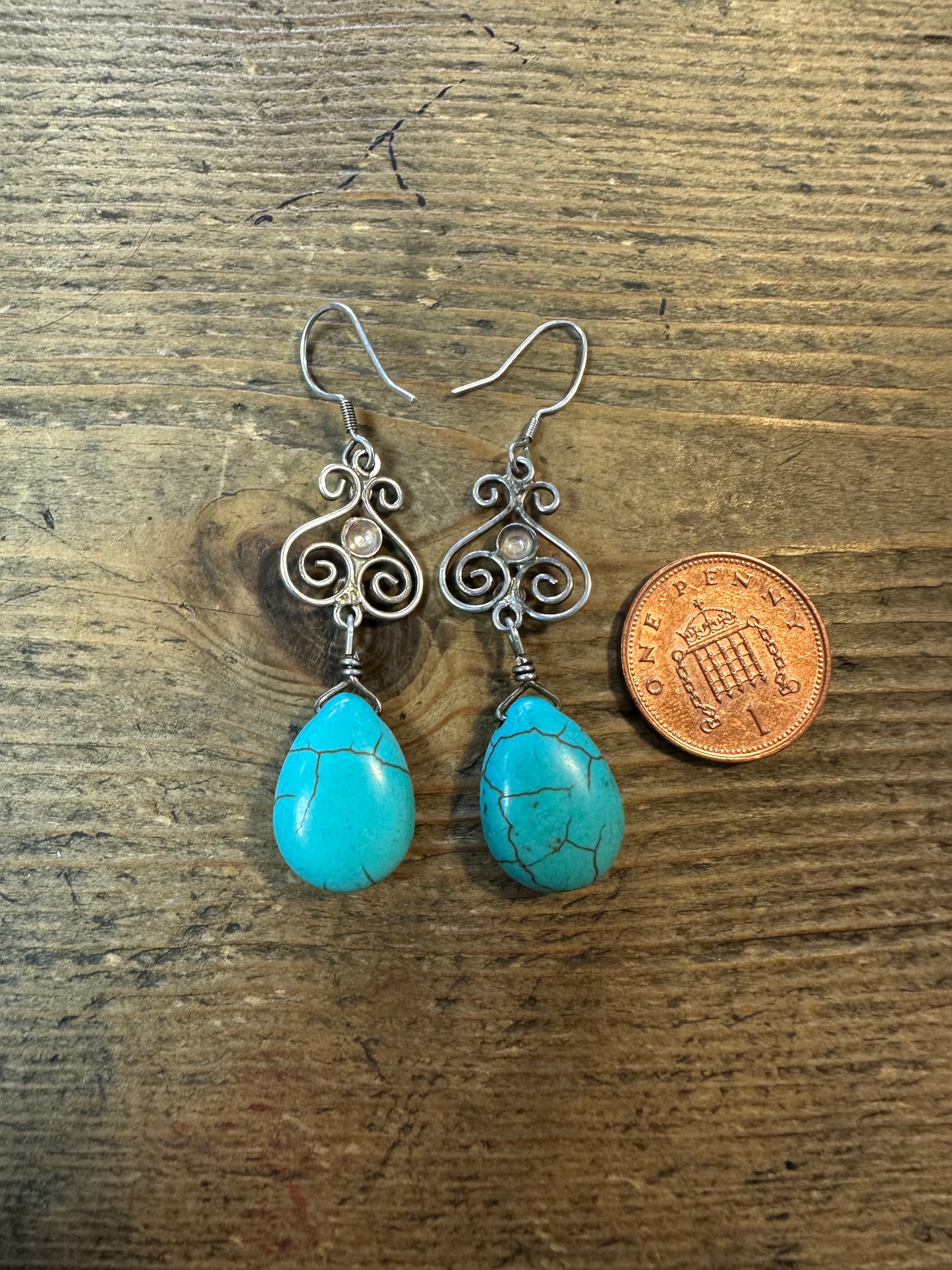 Boho Turquoise Dangle Silver Earrings