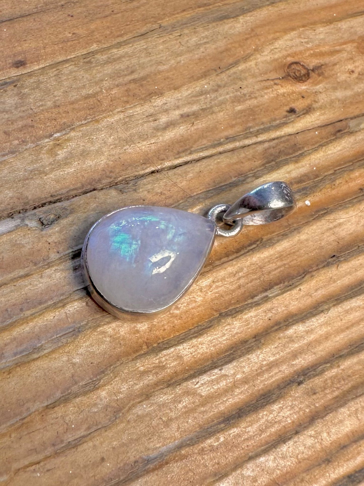 Rainbow Moonstone Teardrop 925 Sterling Silver Pendant