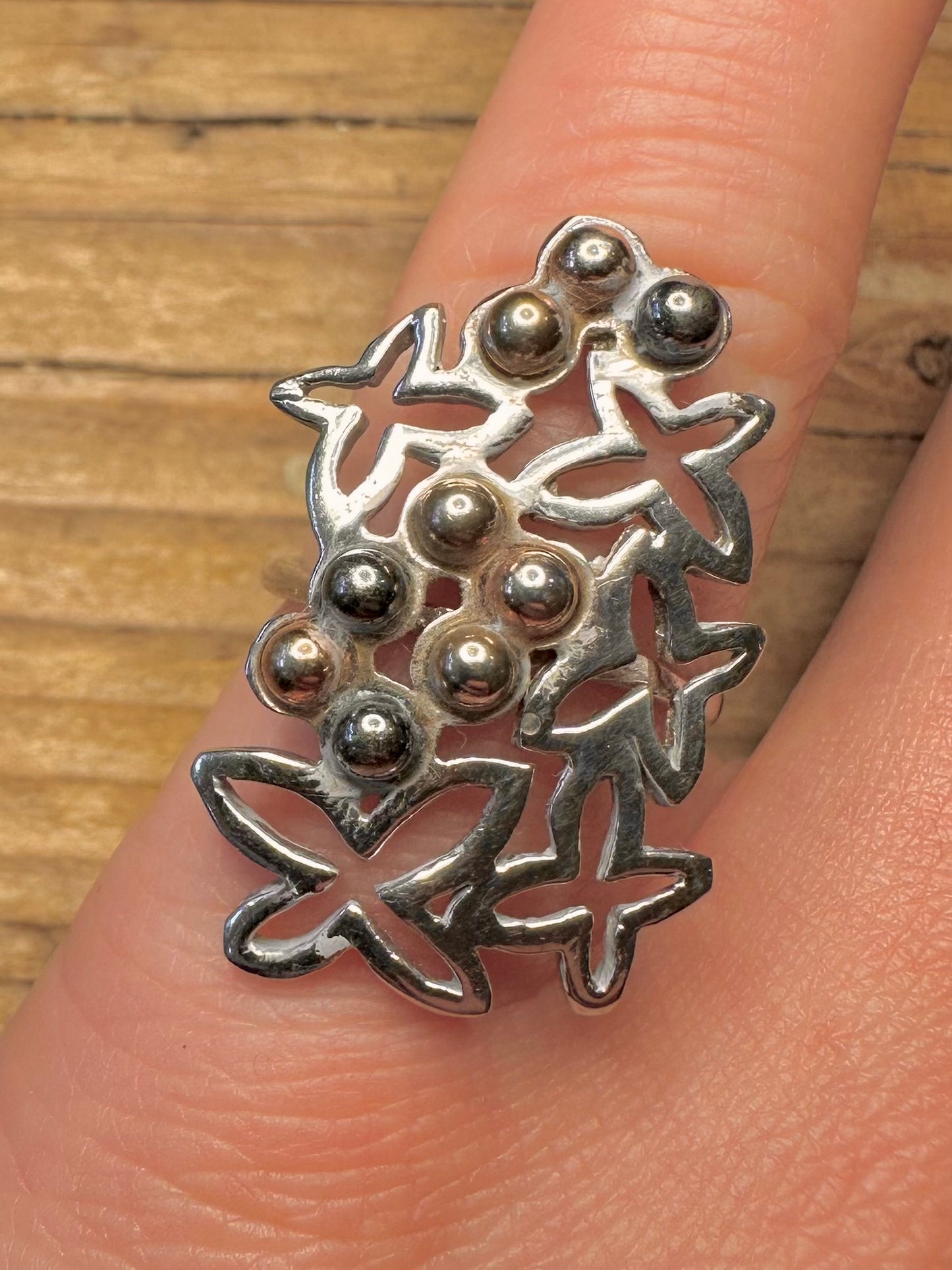 Abstrakter Blumen-Design 925er Sterling Silber Ring Größe L1/2