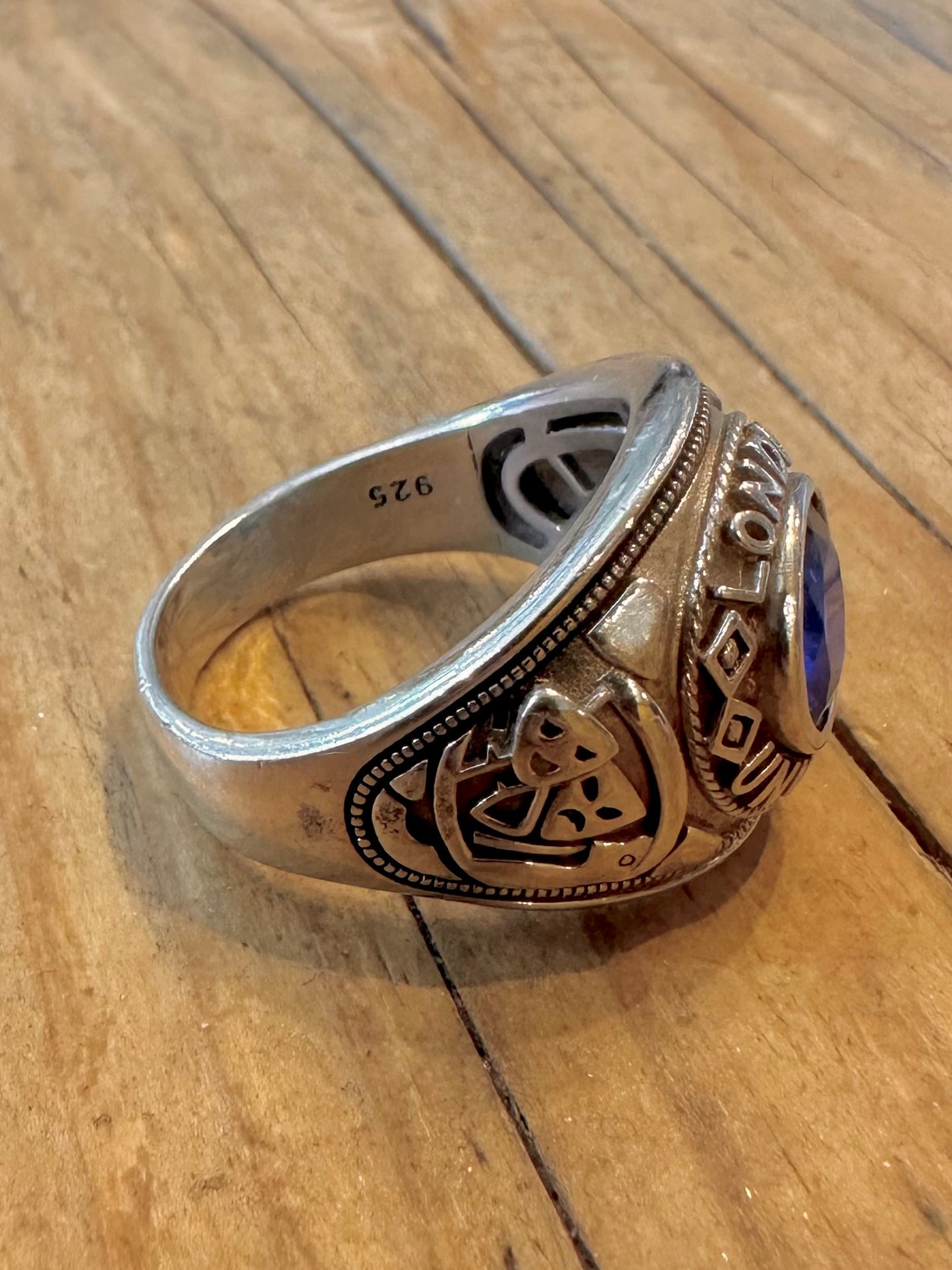 University London Blue Stone College Ring 925 Sterling Silver Size R Ring