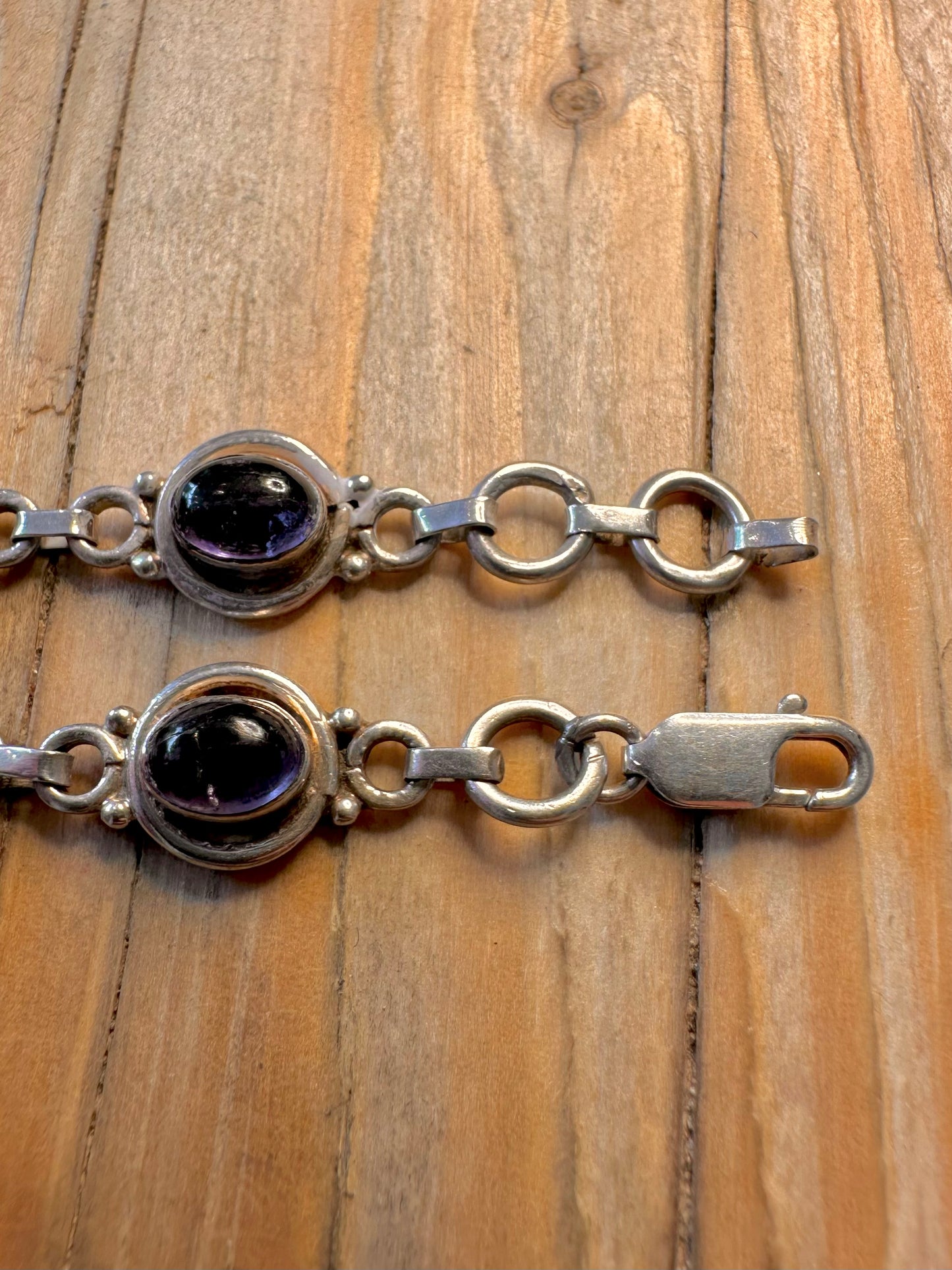 Vintage Amethyst Link 925 Silver 7 inch Bracelet