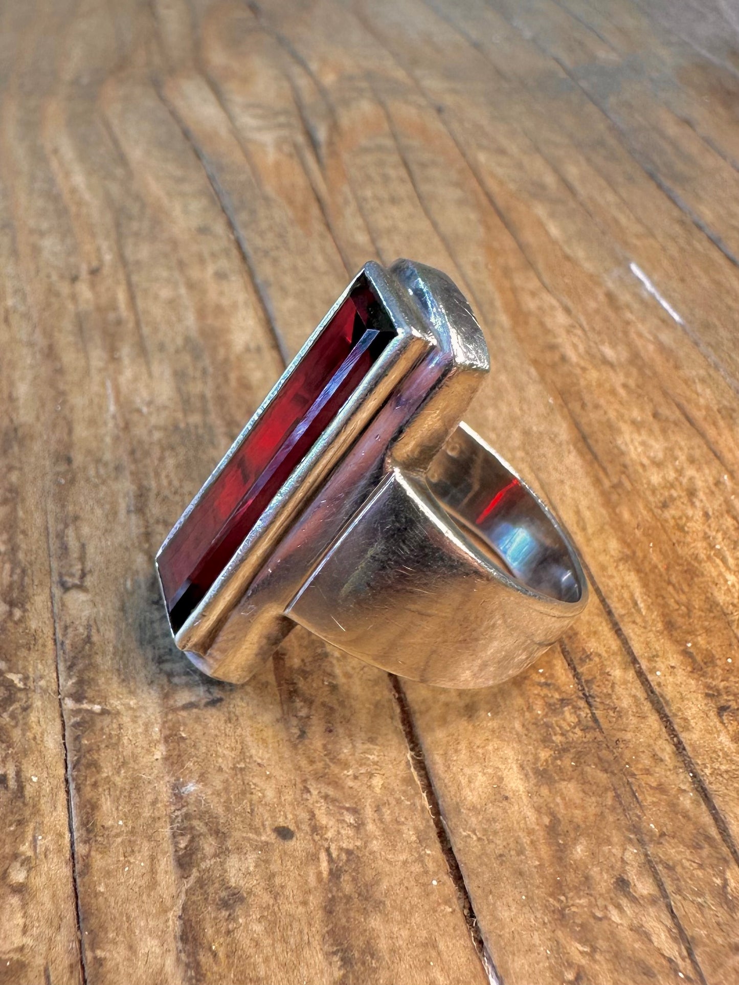 Roter Rechteckring aus 925er Sterlingsilber, Größe R1/2