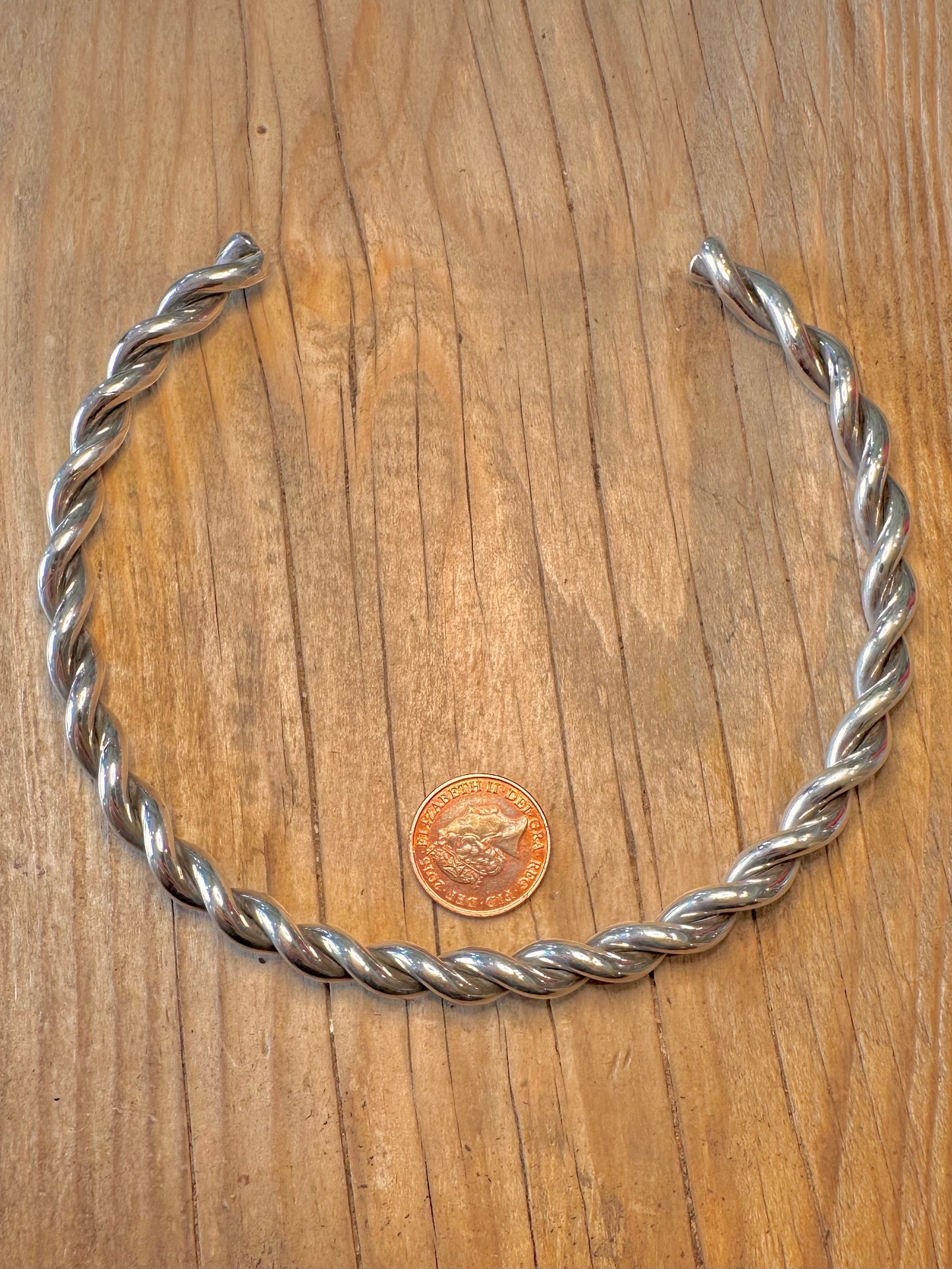 Vintage Chunky Solid Twisted Collar 925 Sterling Silver Necklace