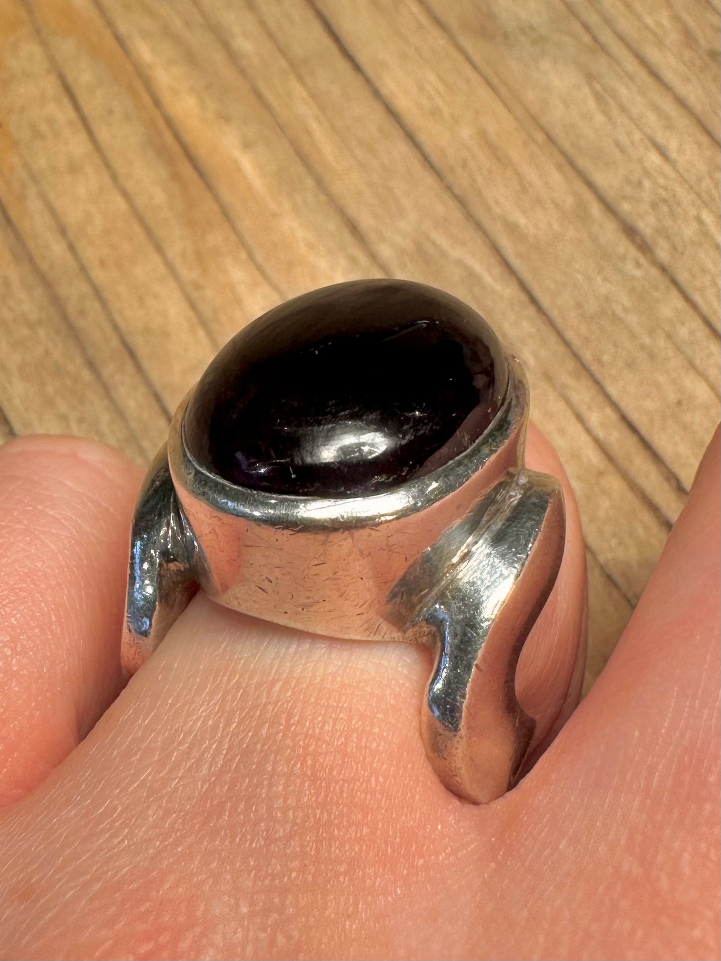 Abstract Chunky Amethyst Wavy 925 Sterling Silver Size O Ring