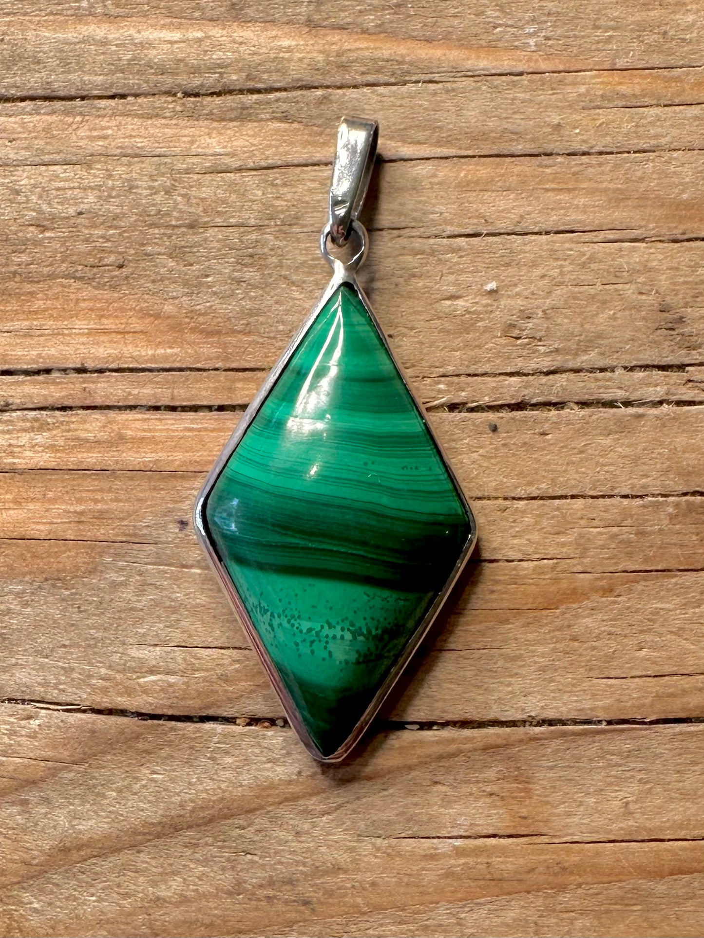 Vintage Malachite Diamond 925 Sterling Silver Pendant