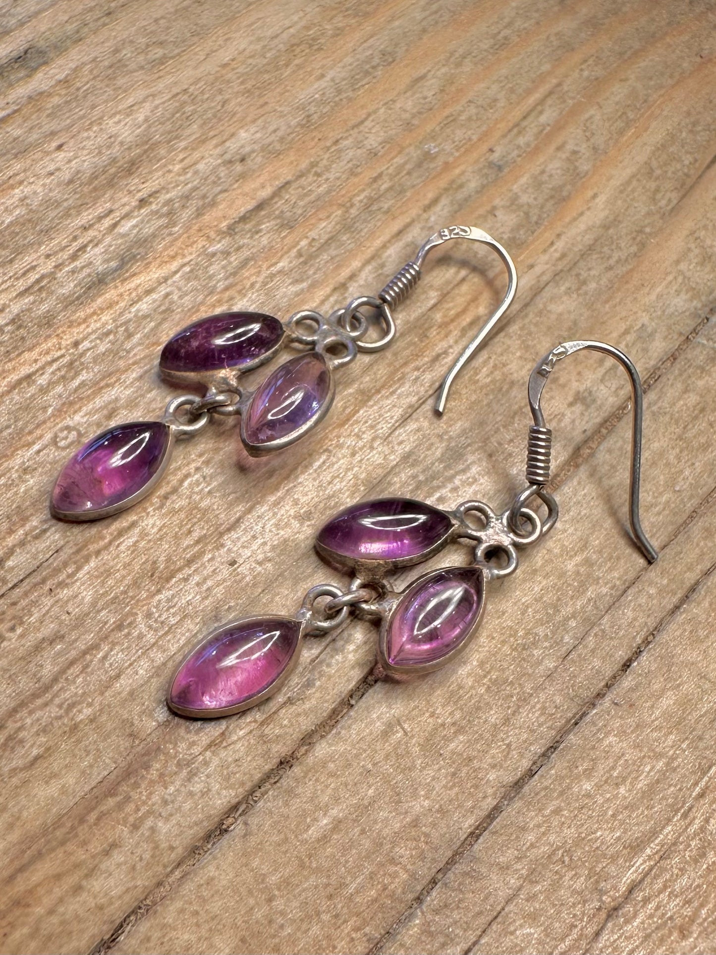 Vintage Amethyst Dangle 925 Sterling Silver Earrings