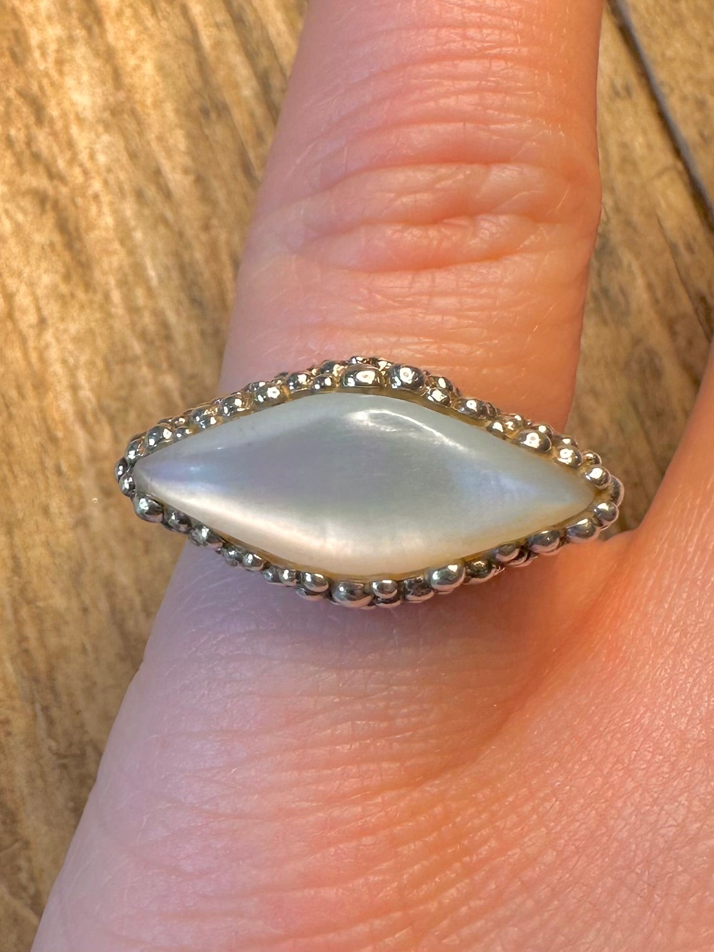 Perlmutt-Blasen-Effekt 925 Sterling Silber Ring Größe N