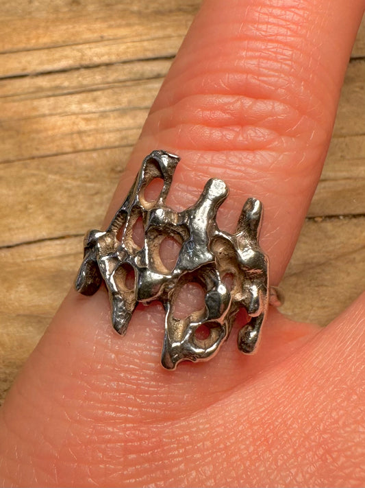 Brutalist 1973 Organic 925 Sterling Silver Size N Ring