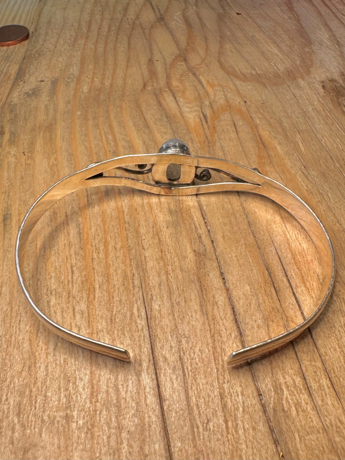 Vintage Moonstone Swirl 925 Sterling Silver Cuff Bangle