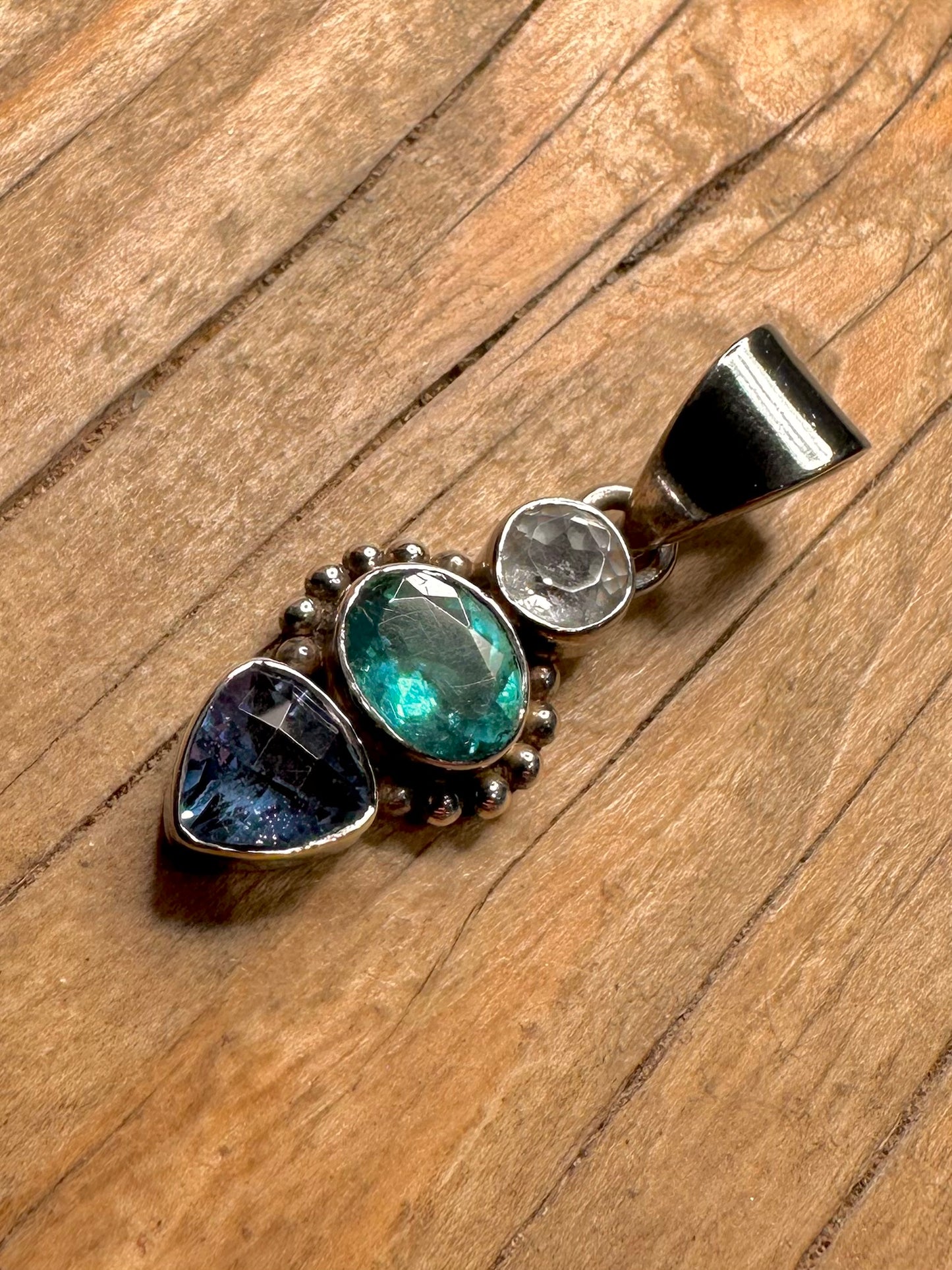 Vintage Blautopas und Weißer 925er Sterlingsilber-Anhänger