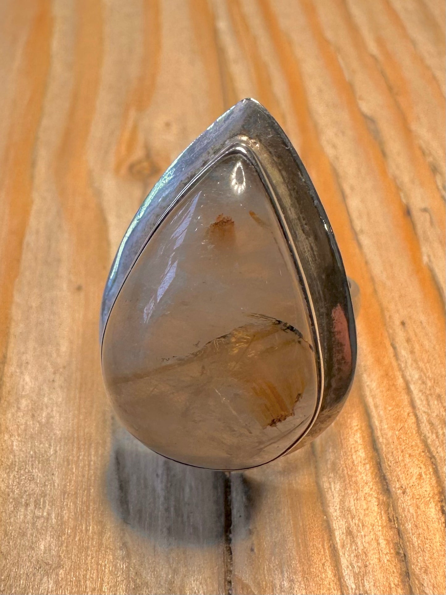 Vintage Golden Rutilated Quarts 925 Silver Size N1/2 Ring