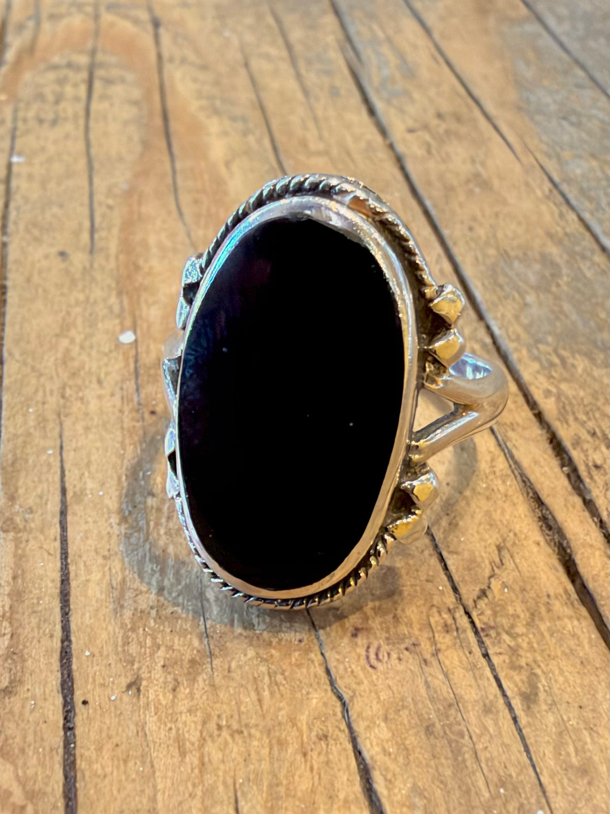 Black Oval Onyx 925 Sterling Silver Size Q1/2 Ring