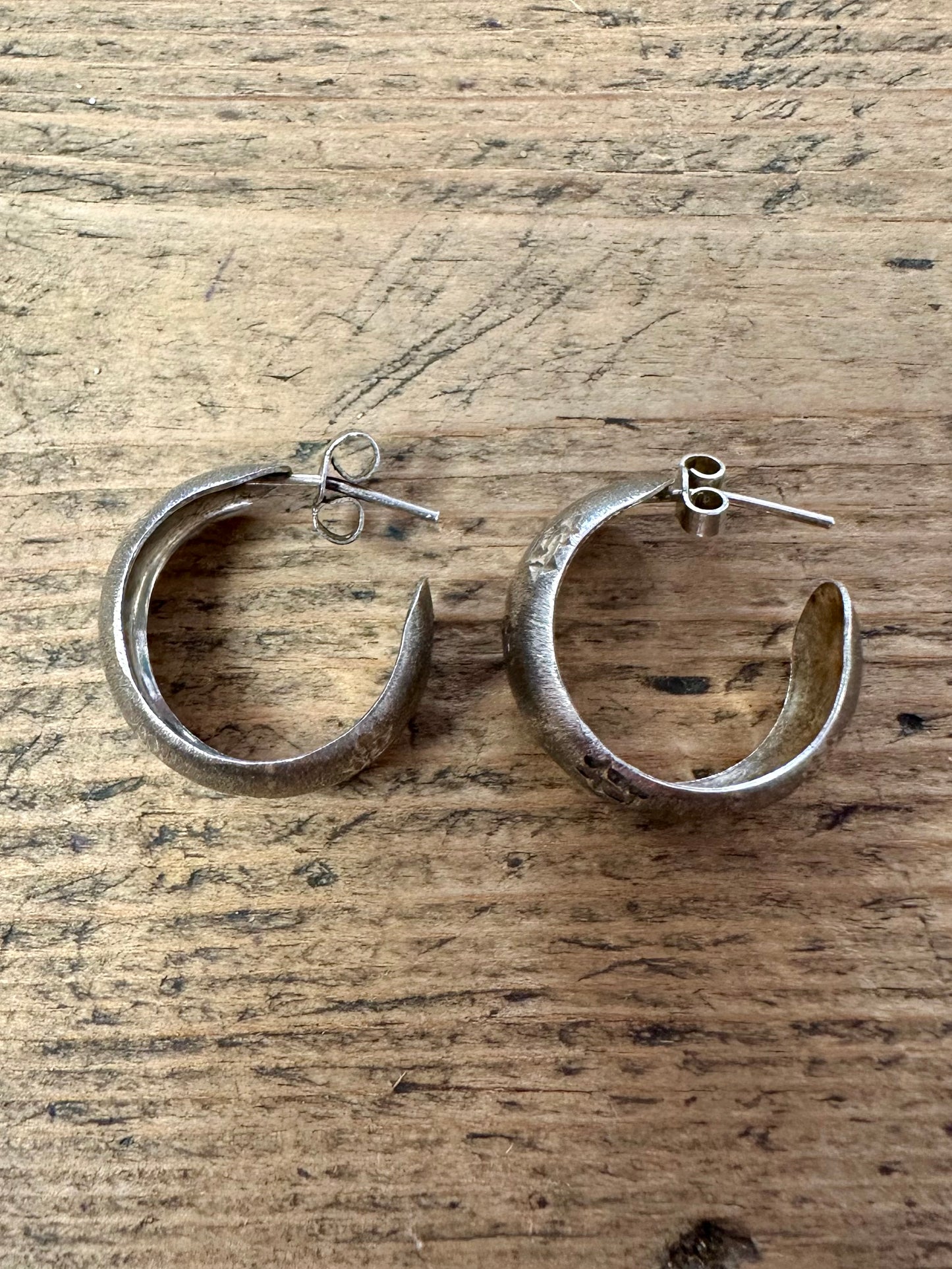 Vintage Engraved Textured Half Hoops 925 Silver Earrings