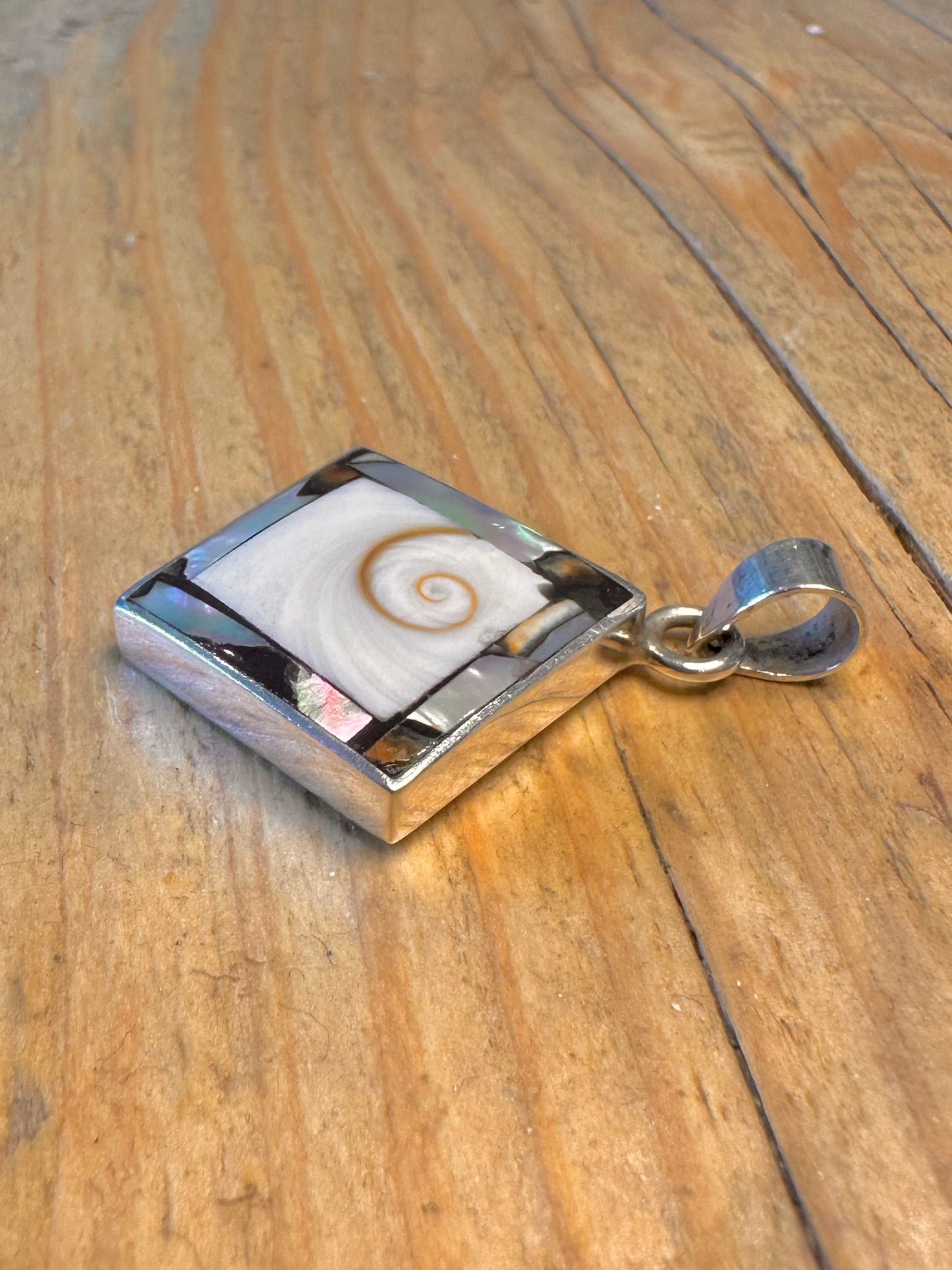 Square Shiva Shell and Abalone 925 Sterling Silver Pendant