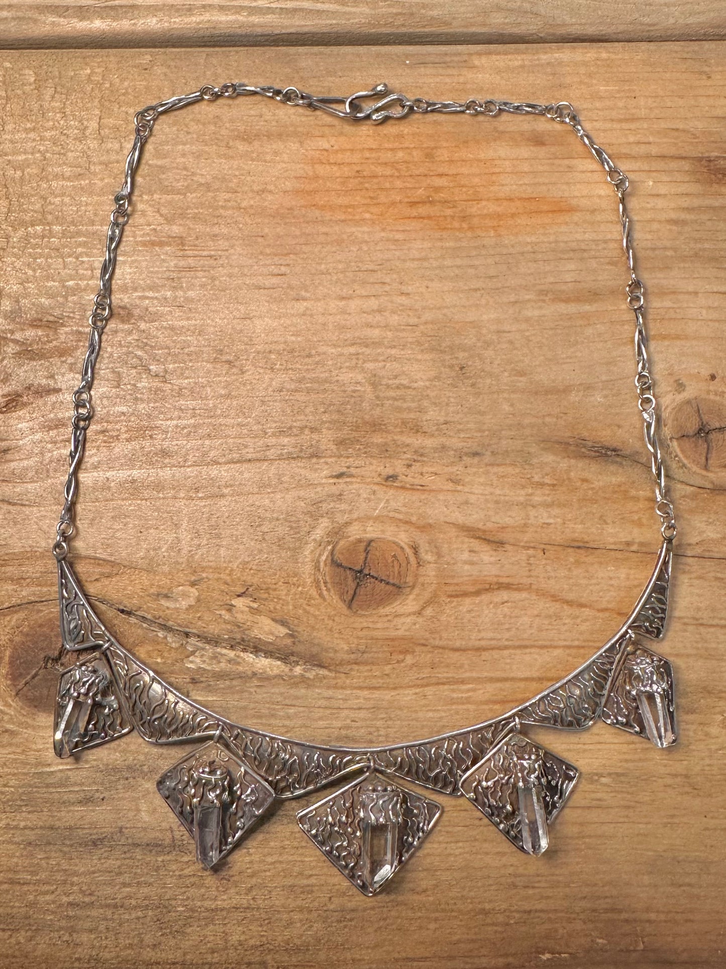 Abstract Brutalist Crystal Quarts 925 Silver 16.5 inch Necklace