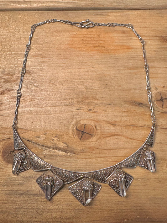 Abstract Brutalist Crystal Quarts 925 Silver 16.5 inch Necklace