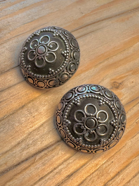 Vintage Dome Suarti Ornate 925 Sterling Silver Stud Earrings