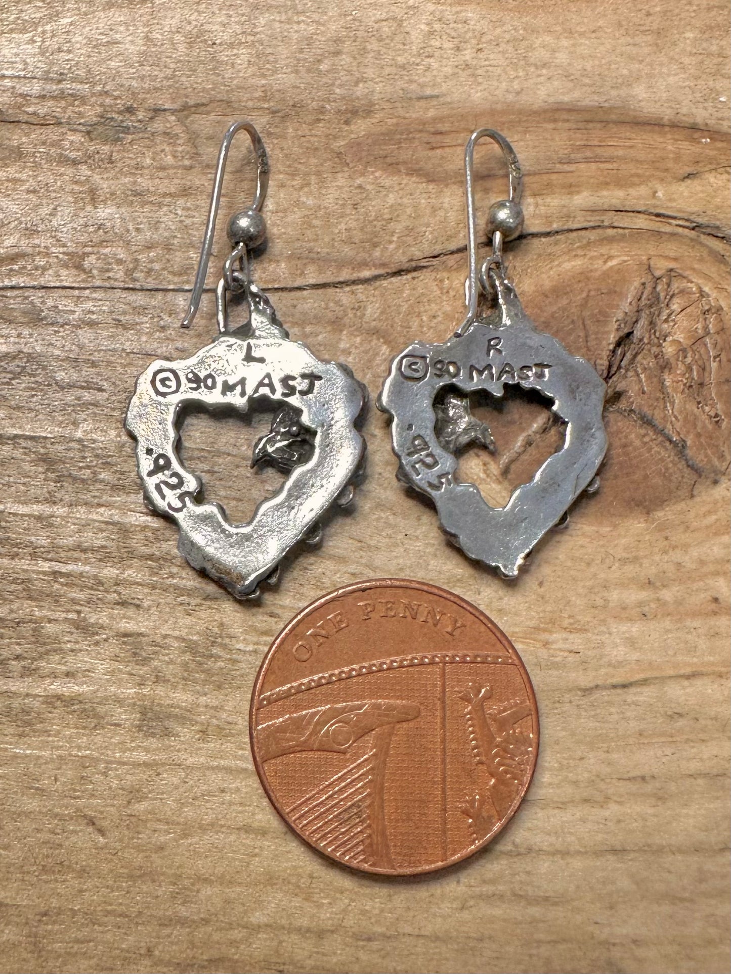 Vintage Floral and Bird 925 Silver Earrings