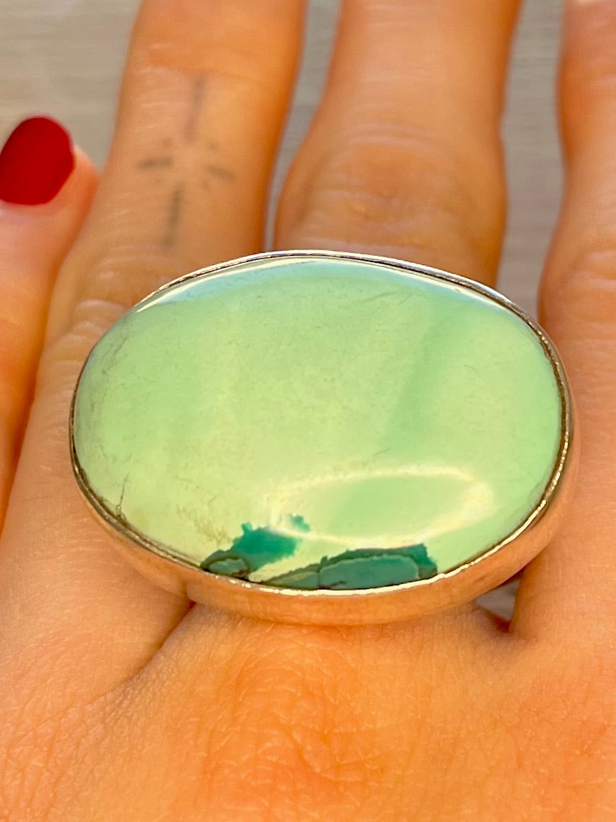 Large Oval Turquoise 925 Sterling Silver Size S Ring