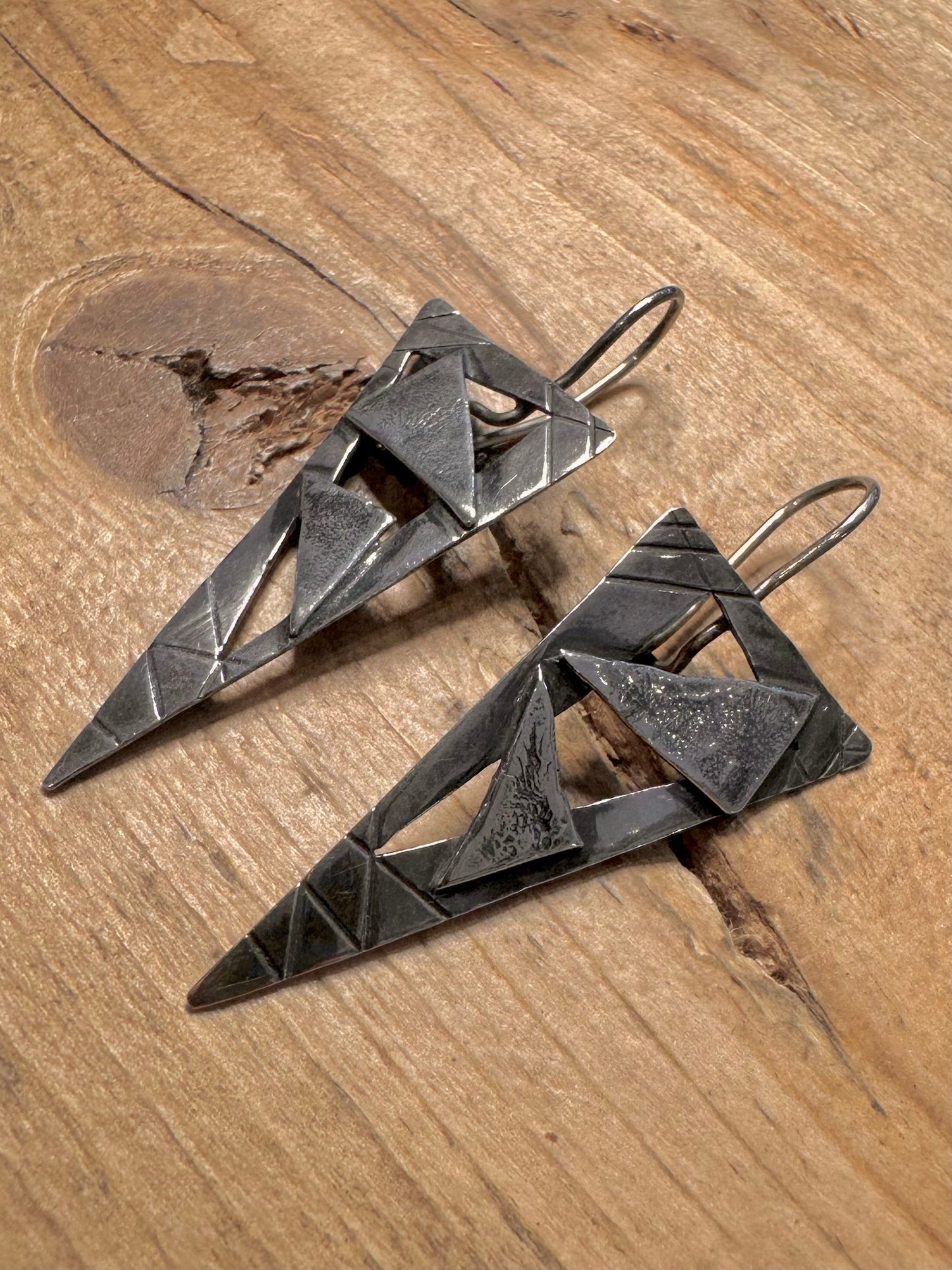 Abstract Triangle Textured 925 Silver Earrings
