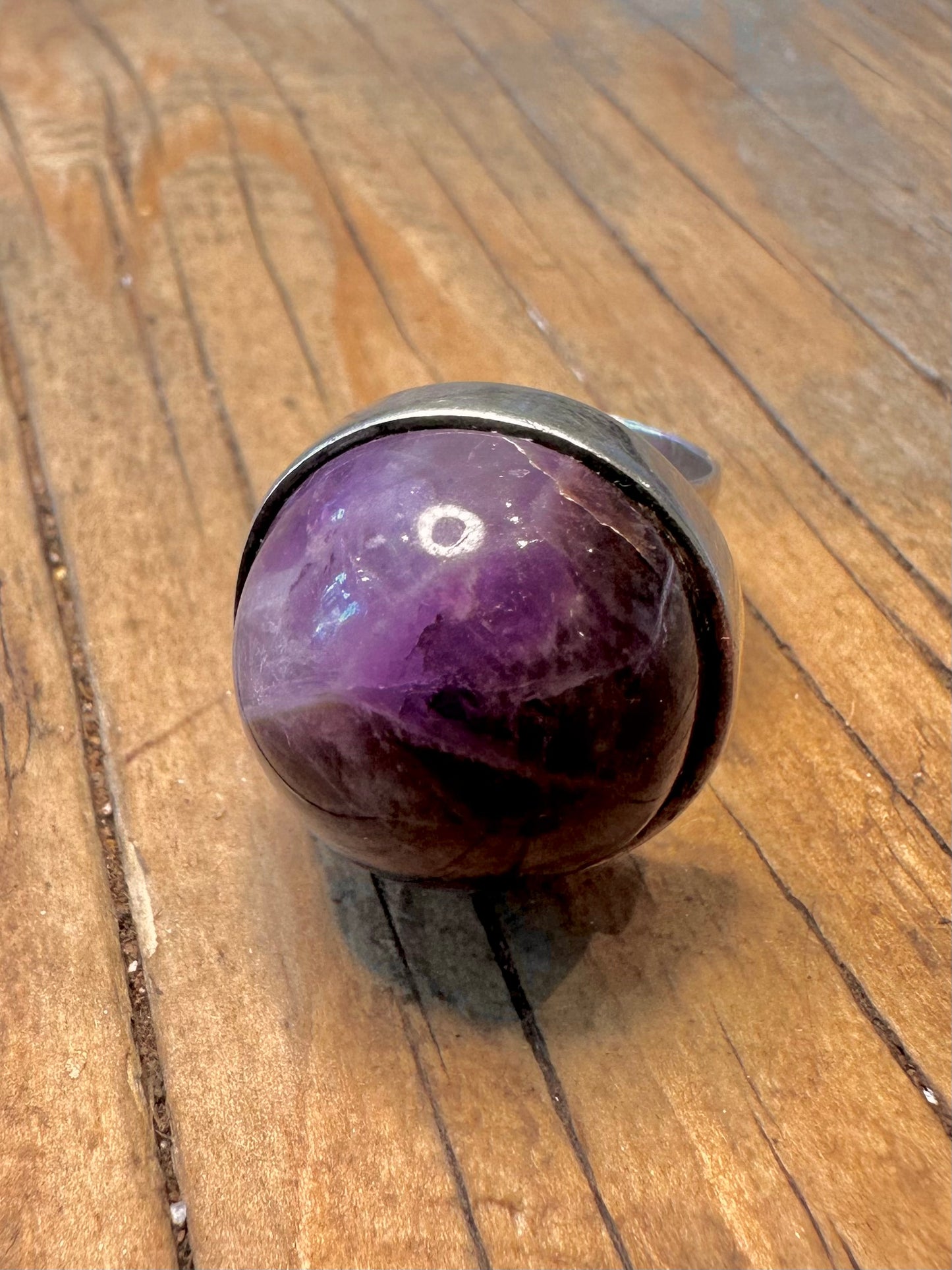 Amethyst Spherical 1972 Modernist 925 Sterling Silver Size L Ring