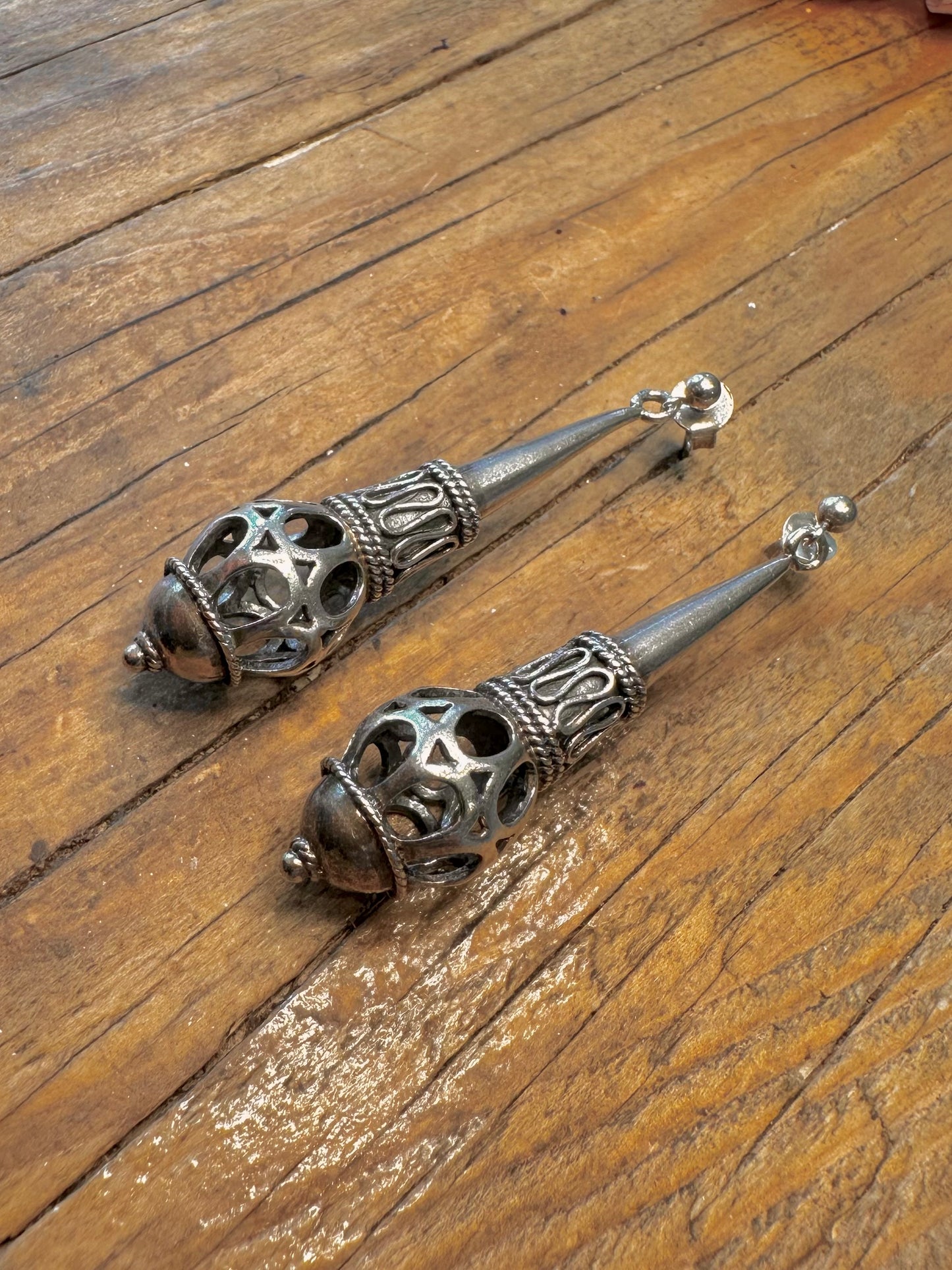 Ornate Bali Style Filigree Long Dangle 925 Sterling Silver Earrings
