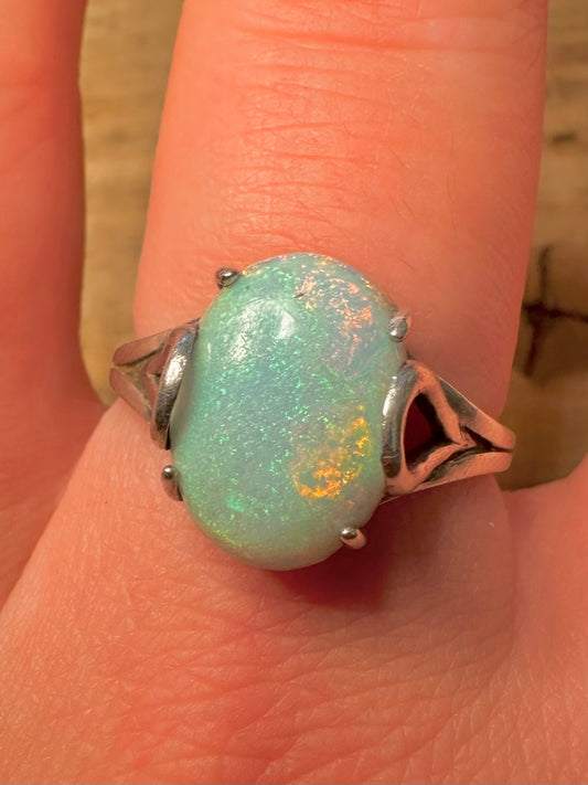 Vintage Opal 925 Silver Size U Ring