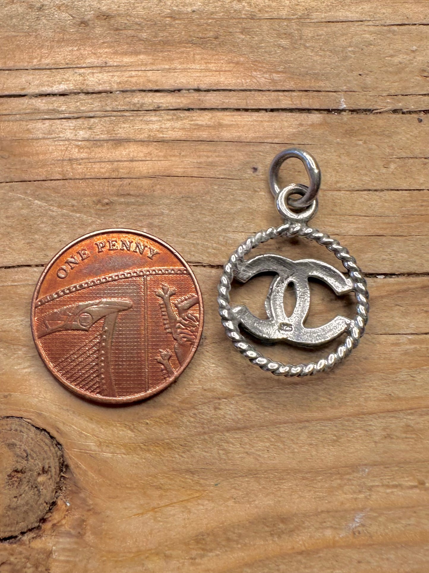 Vintage Chanel Style Circle 925 Sterling Silver Pendant