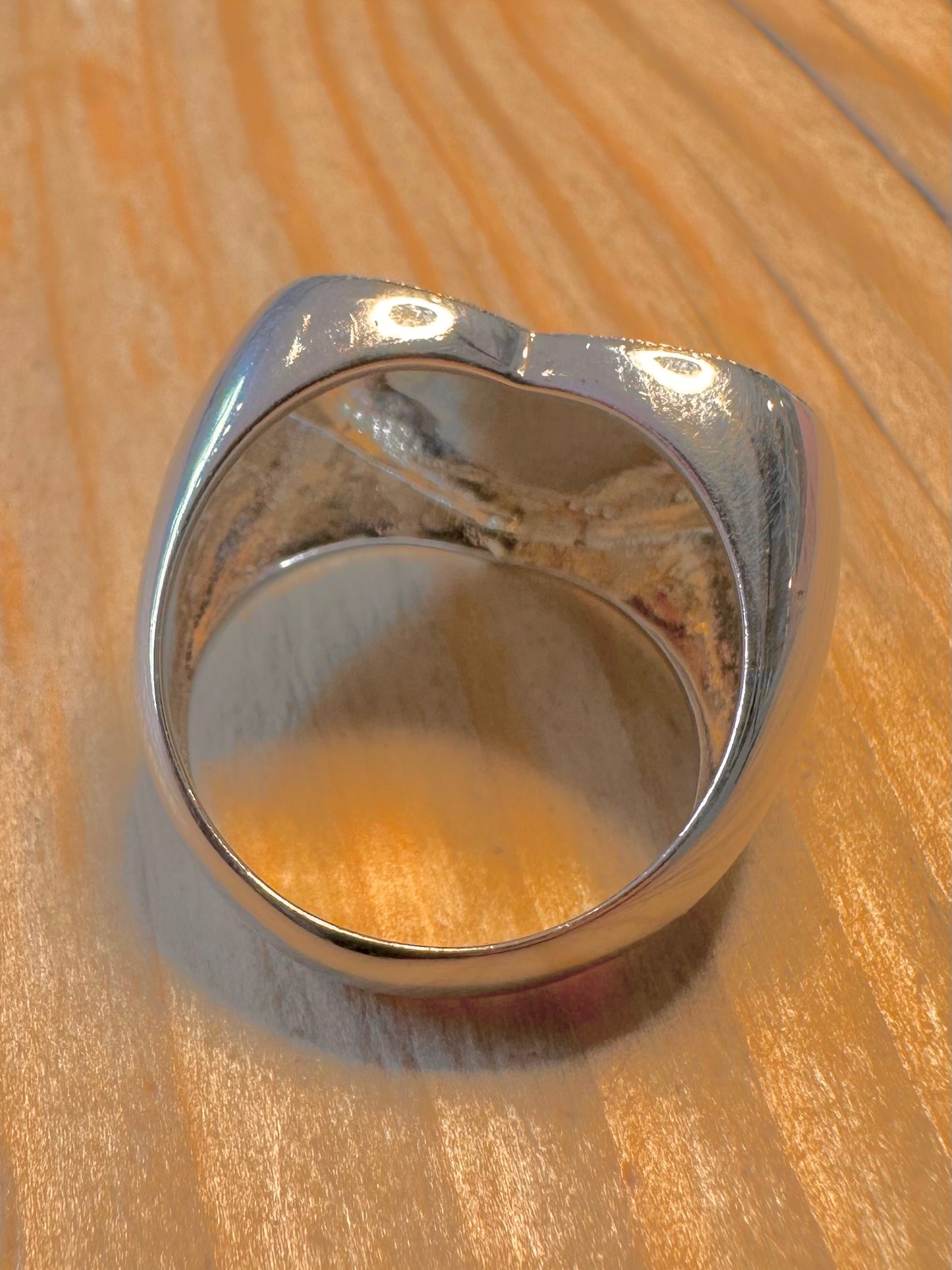 Modernist Hammered Heart 925 Silver Size R1/2 Ring