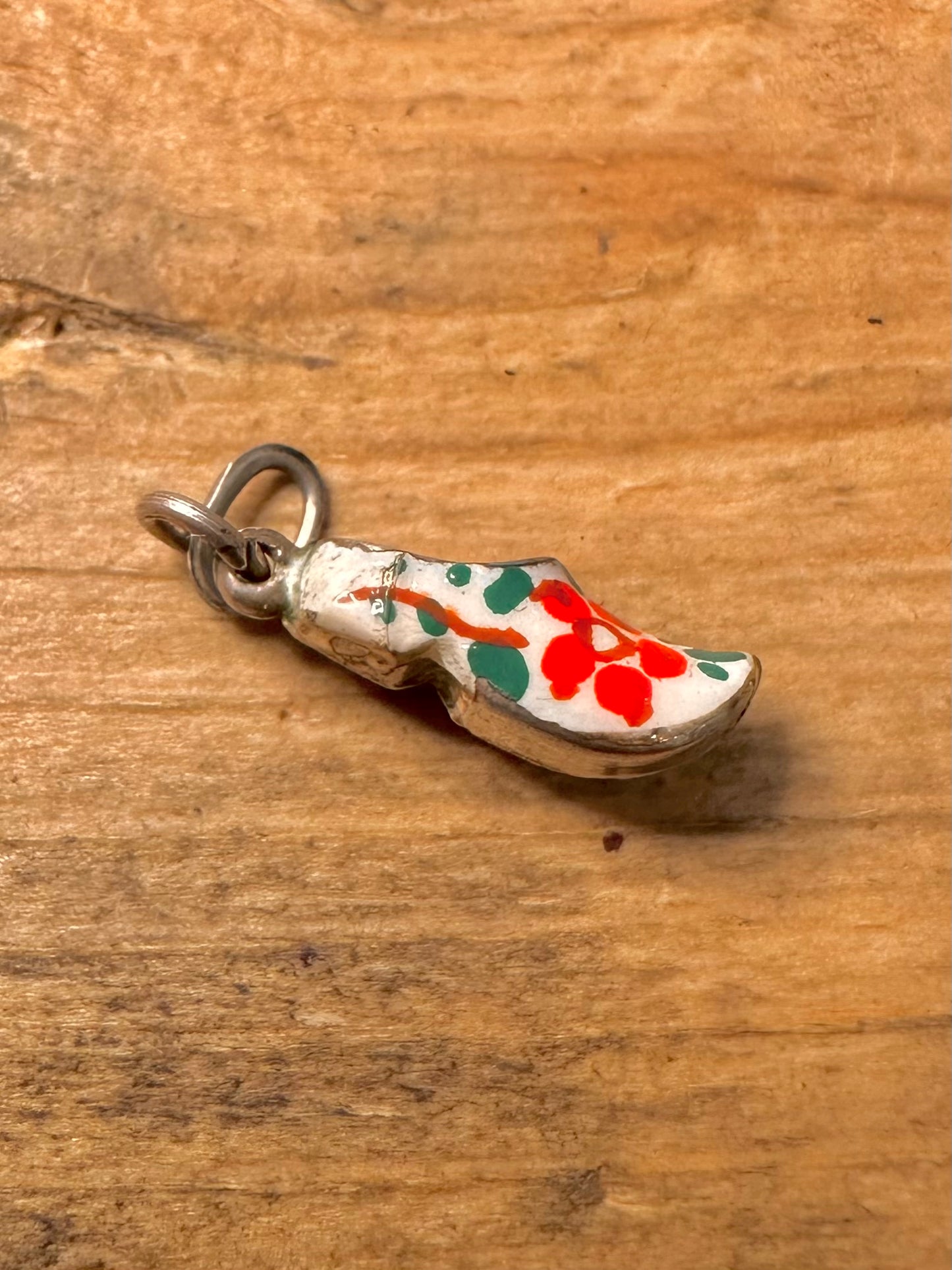 Vintage Enamel Painted Clog 925 Silver Charm Pendant