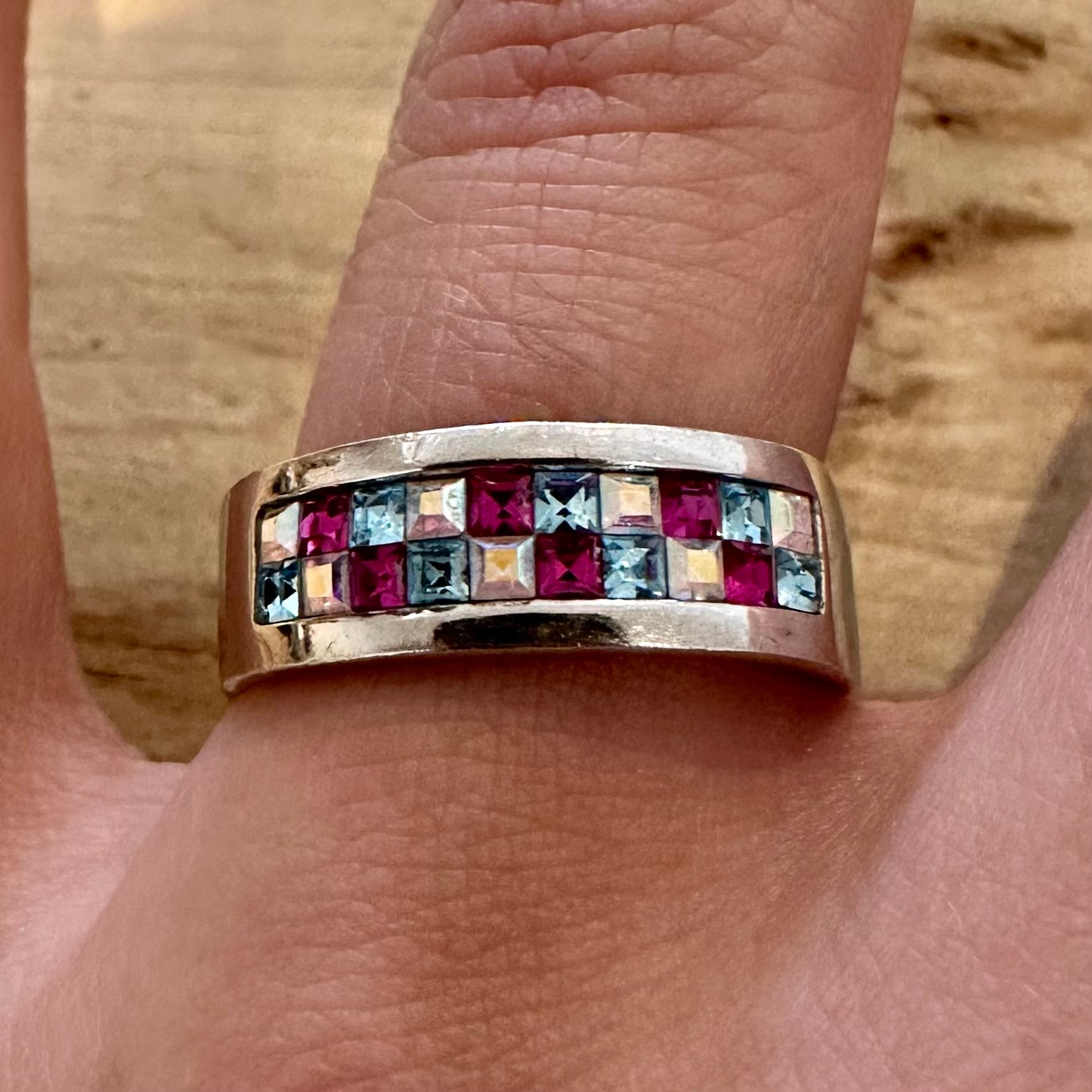 Modern Multi Coloured CZ Band 925 Silver Size U1/2 Ring