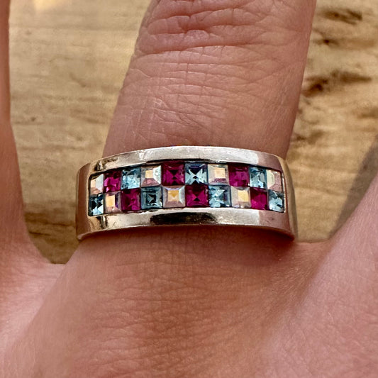 Modern Multi Coloured CZ Band 925 Silver Size U1/2 Ring